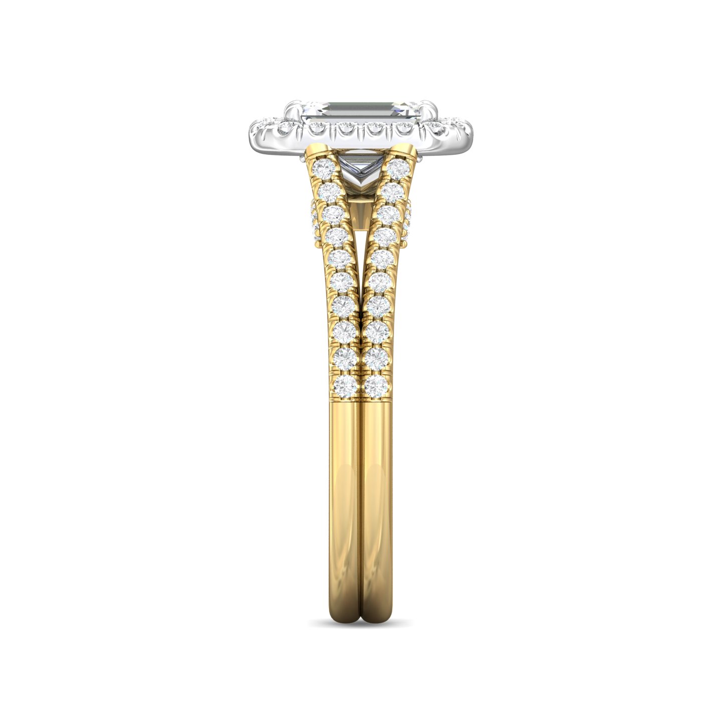14K Yellow and White Gold Emerald Cut Diamond Engagement Ring