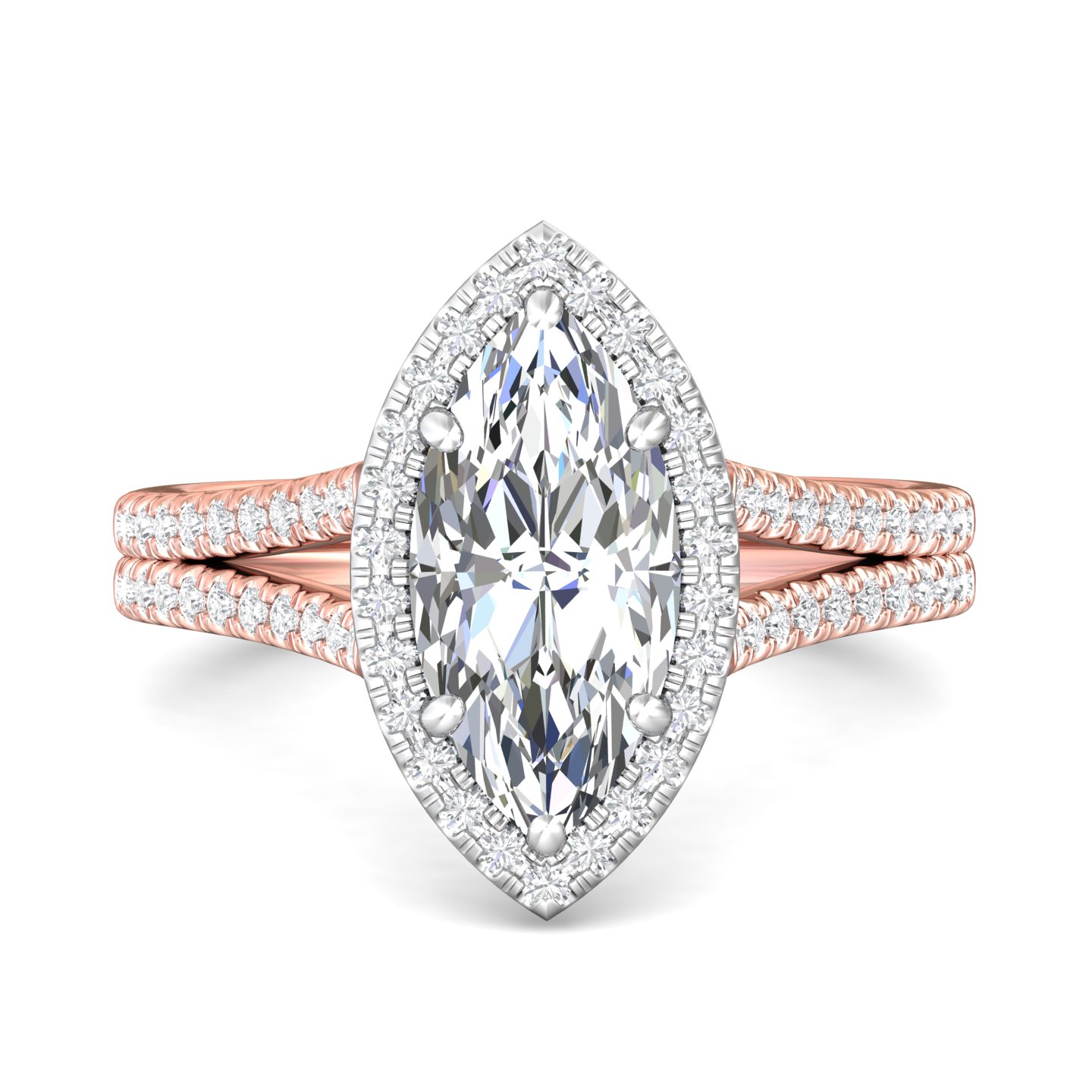 18K White and Rose Gold Marquise Diamond Engagement Ring