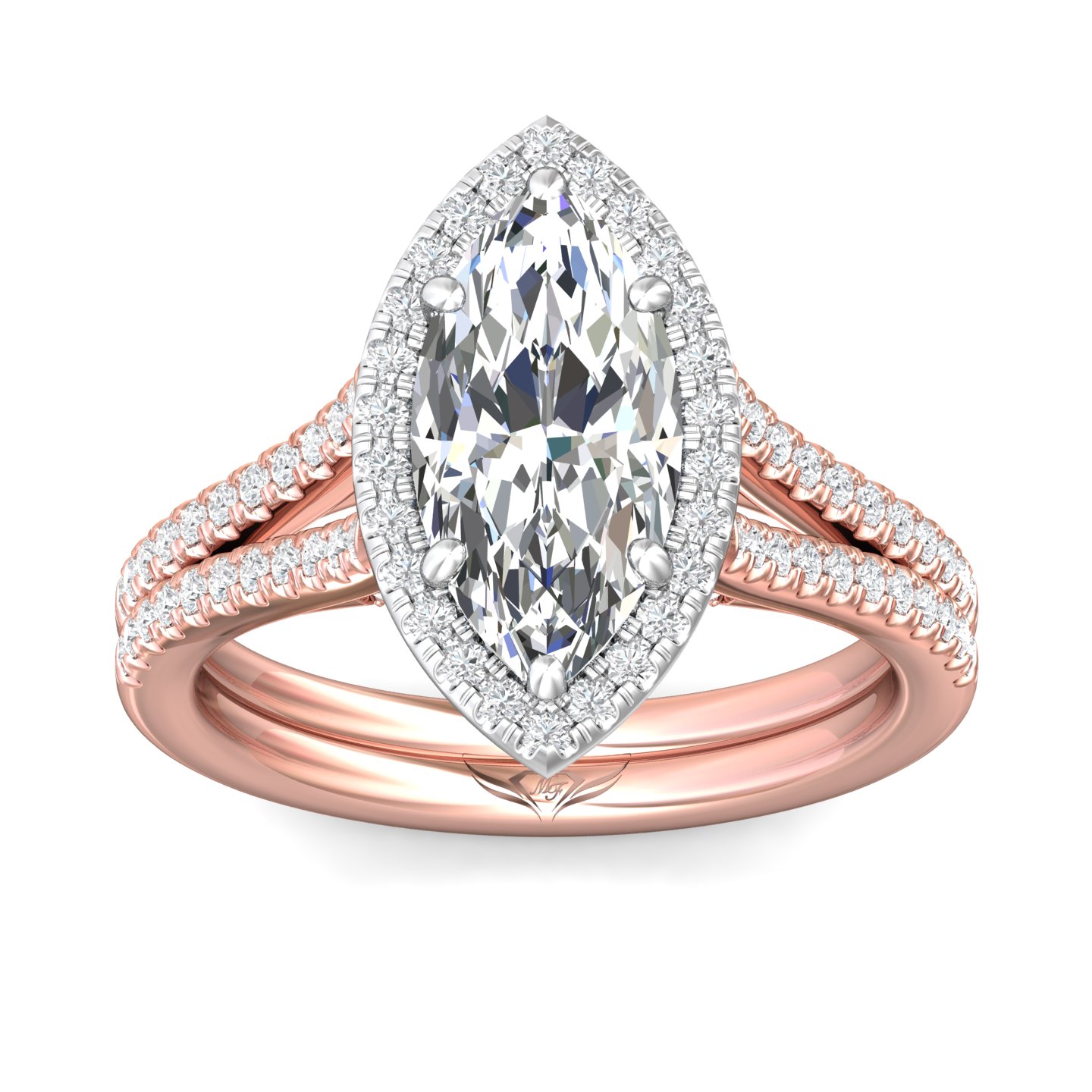 18K White and Rose Gold Marquise Diamond Engagement Ring