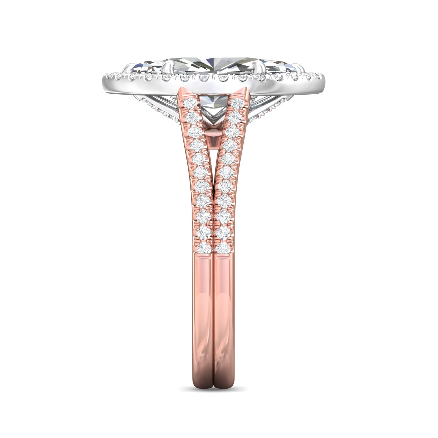18K White and Rose Gold Marquise Diamond Engagement Ring
