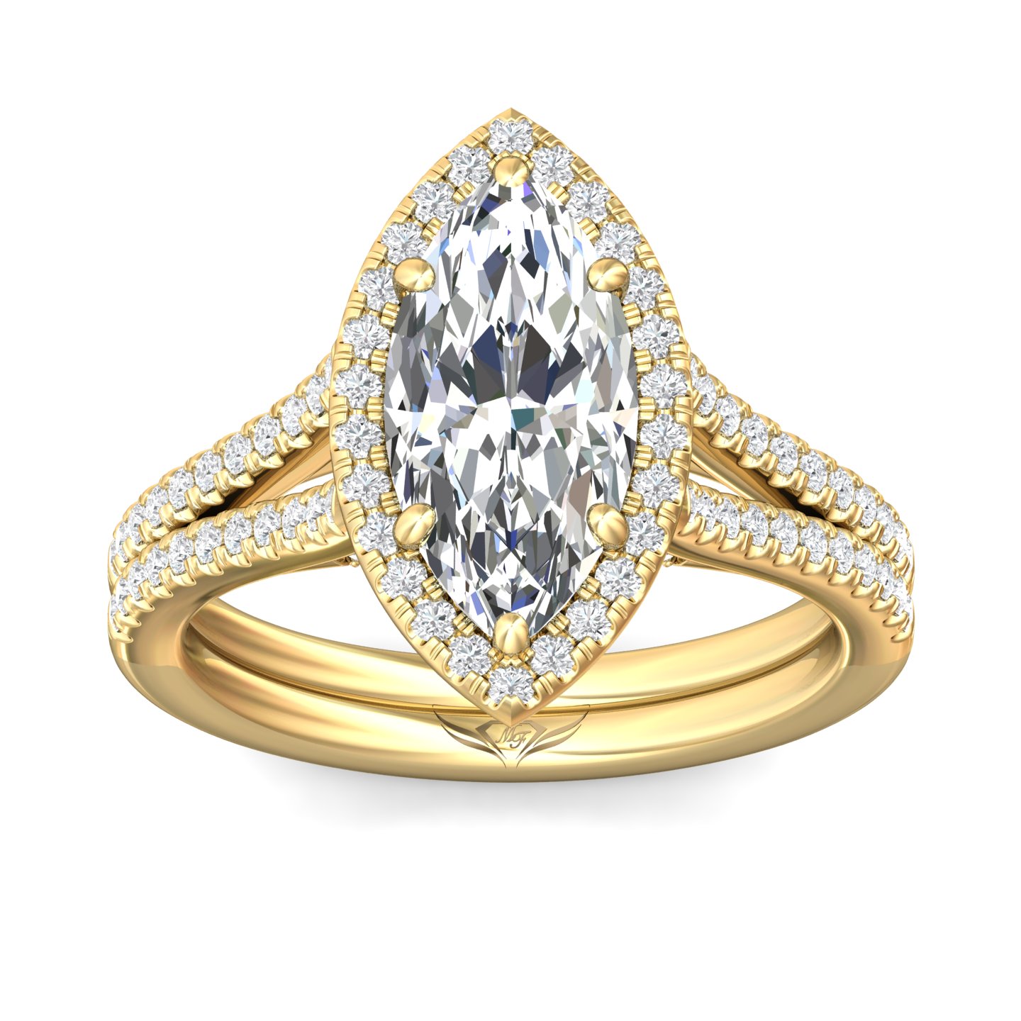 14K Yellow Gold Marquise Diamond Engagement Ring
