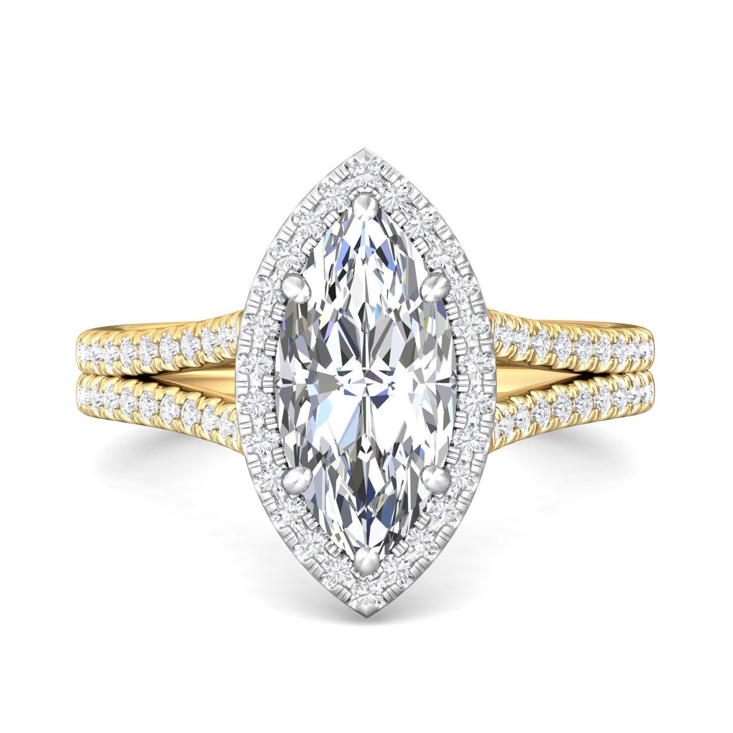 14K Yellow Gold and Platinum Marquise Diamond Engagement Ring