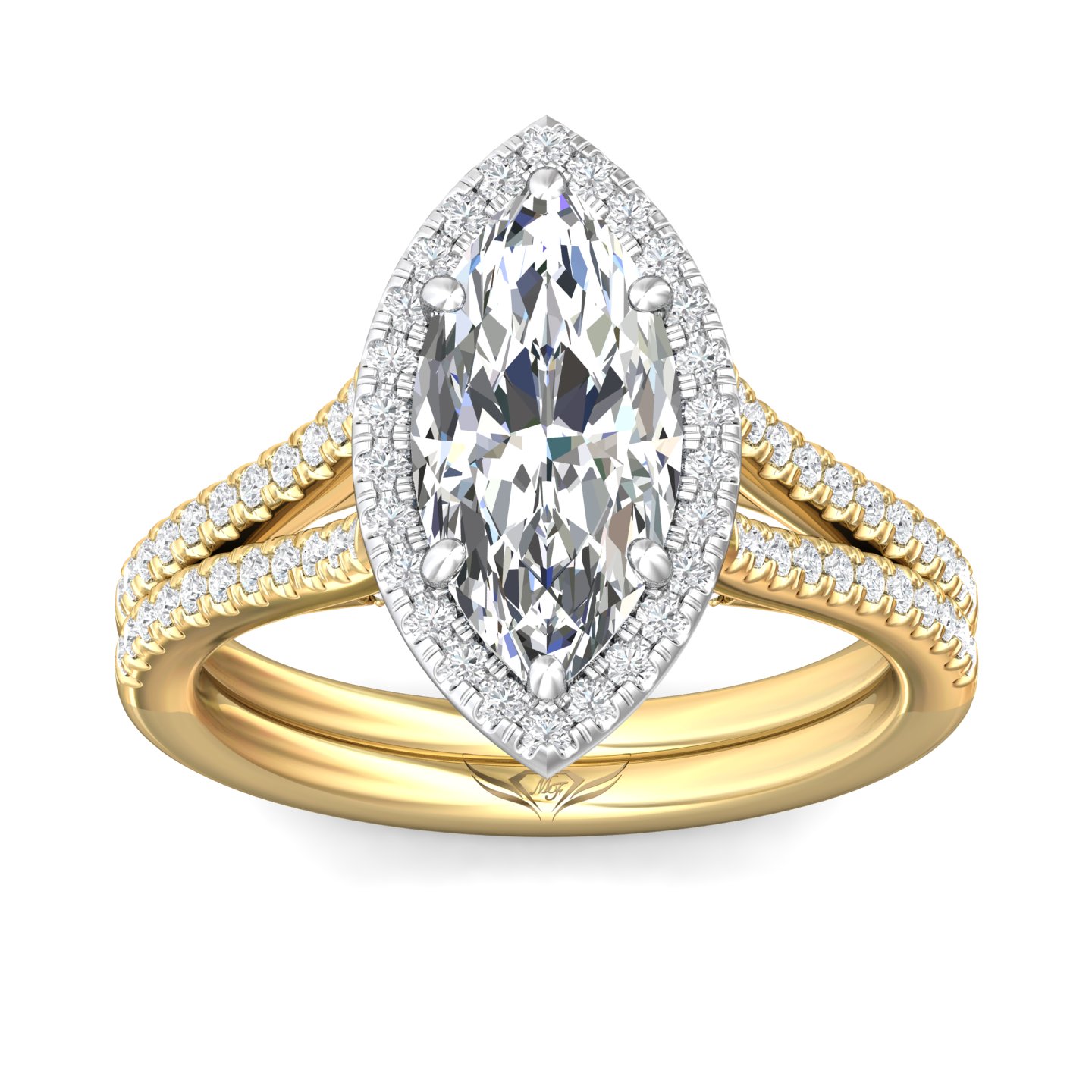 14K Yellow Gold and Platinum Marquise Diamond Engagement Ring