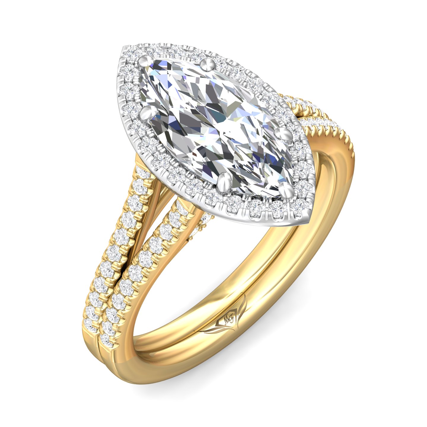 14K Yellow Gold and Platinum Marquise Diamond Engagement Ring