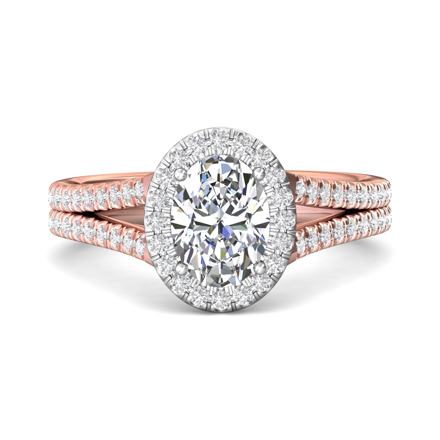 14K Rose and White Gold Oval Diamond Engagement Ring