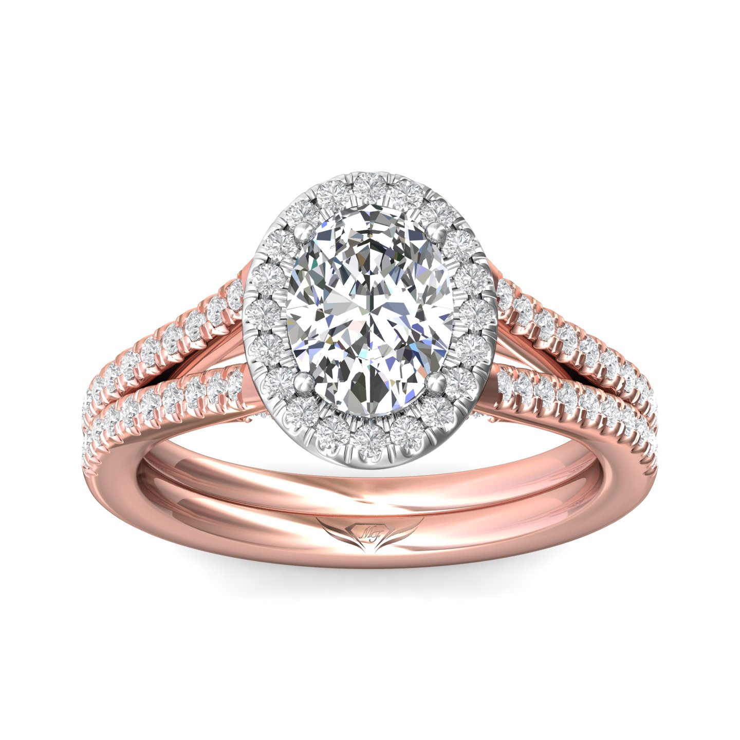 14K Rose and White Gold Oval Diamond Engagement Ring