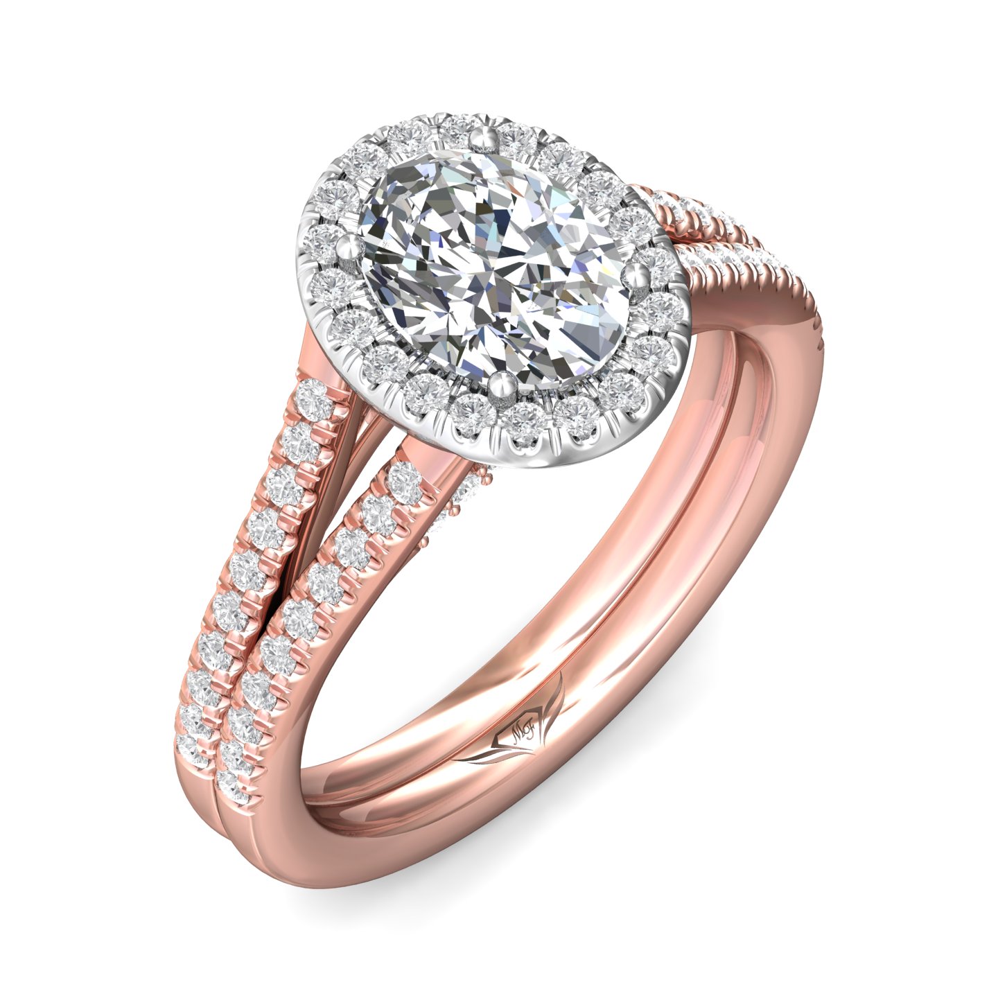 14K Rose and White Gold Oval Diamond Engagement Ring