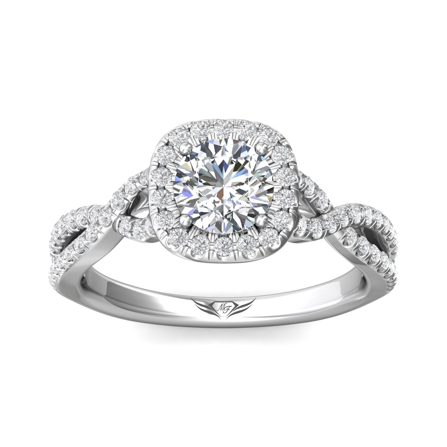 14K White Gold Cushion Diamond Engagement Ring