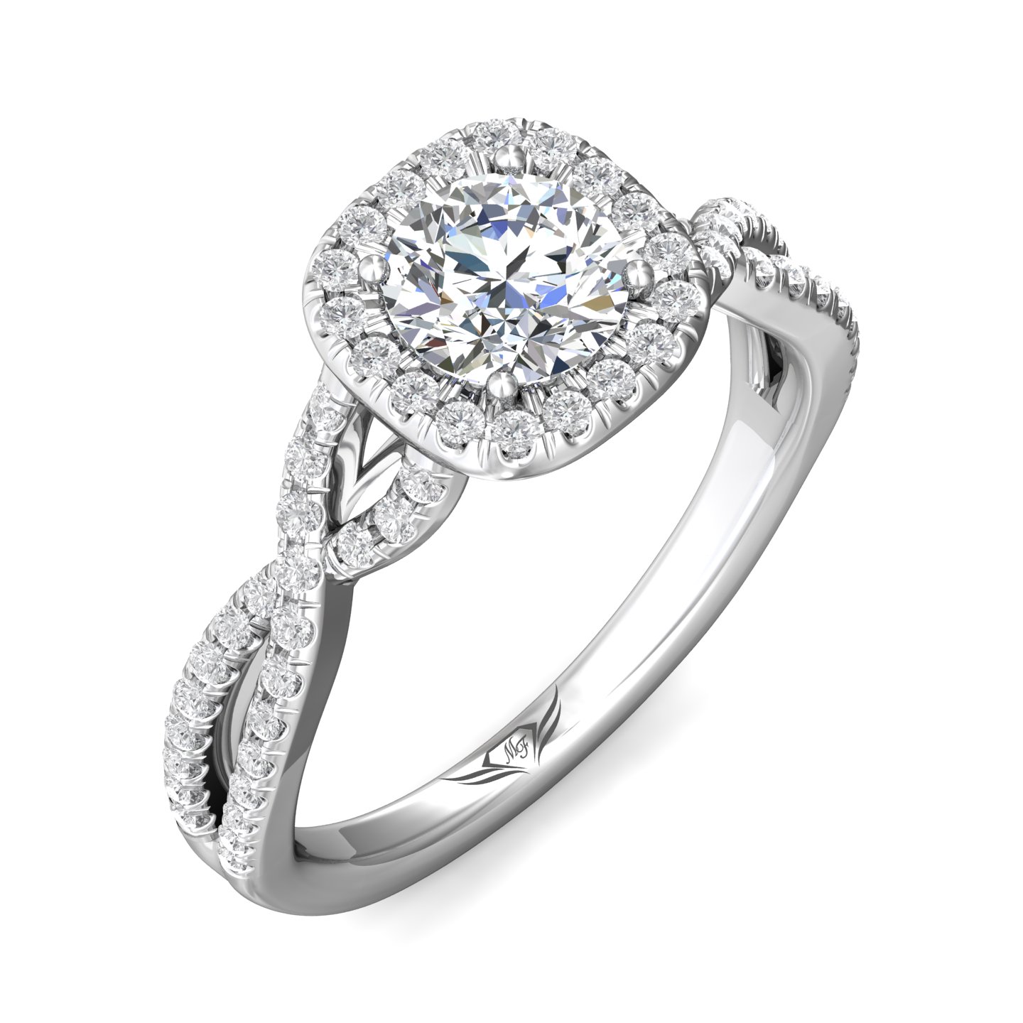 14K White Gold Cushion Diamond Engagement Ring