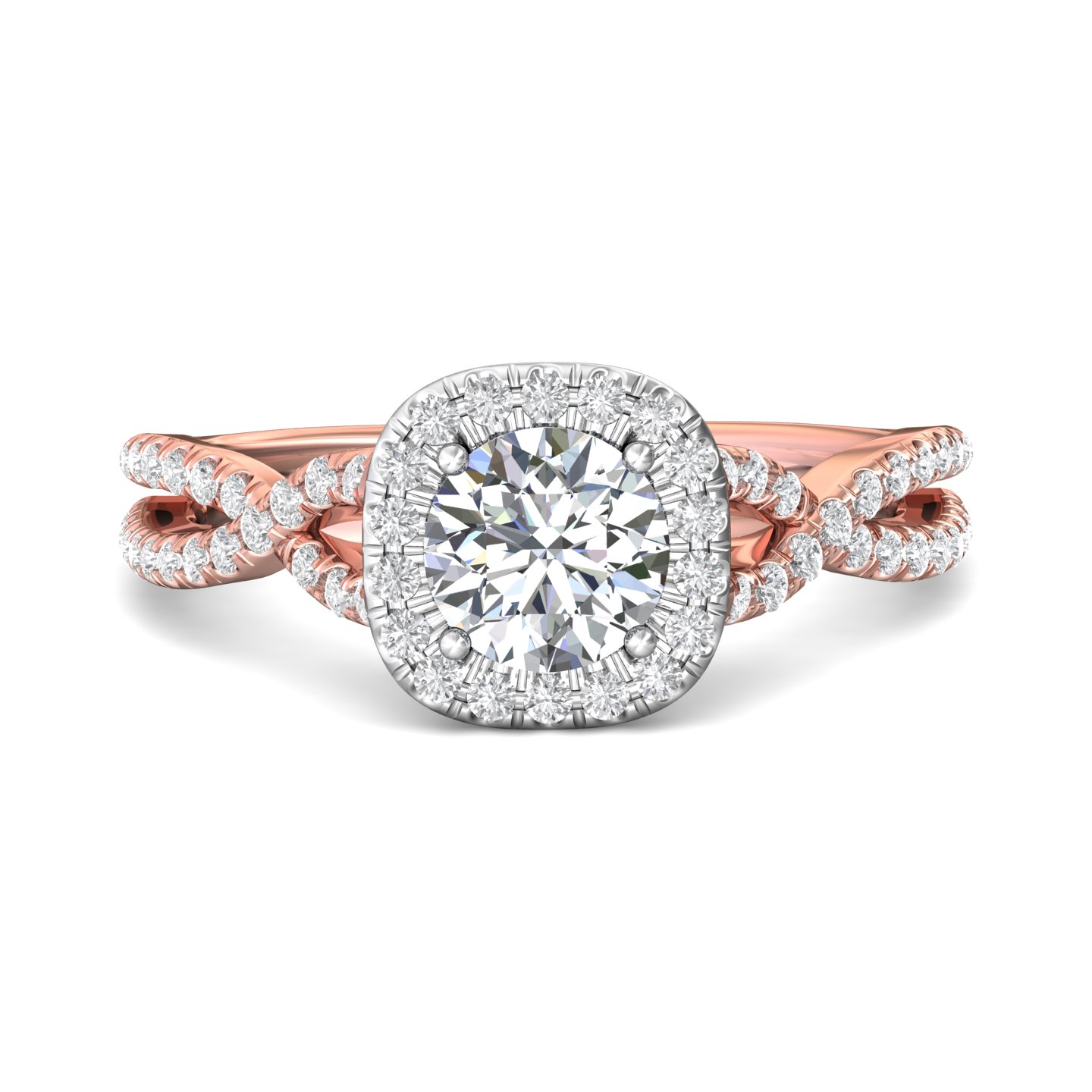 18K White and Rose Gold Cushion Diamond Engagement Ring