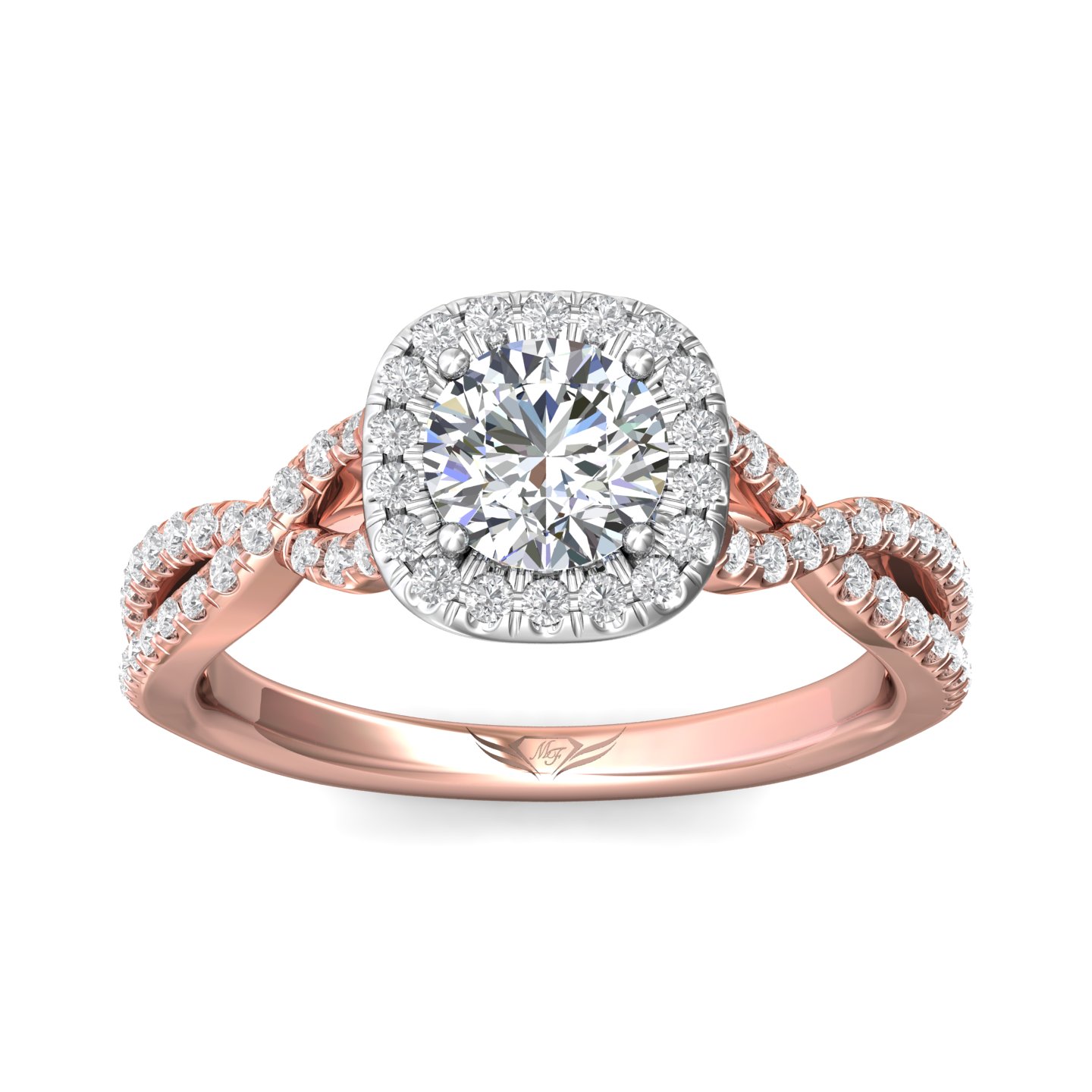 18K White and Rose Gold Cushion Diamond Engagement Ring
