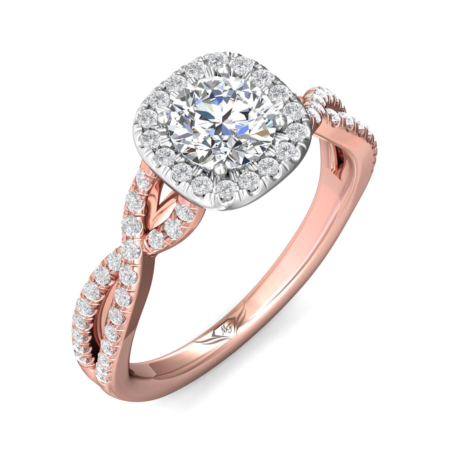 18K White and Rose Gold Cushion Diamond Engagement Ring