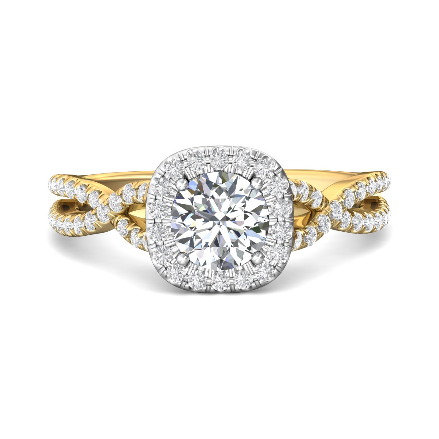 18K White and Yellow Gold Cushion Diamond Engagement Ring
