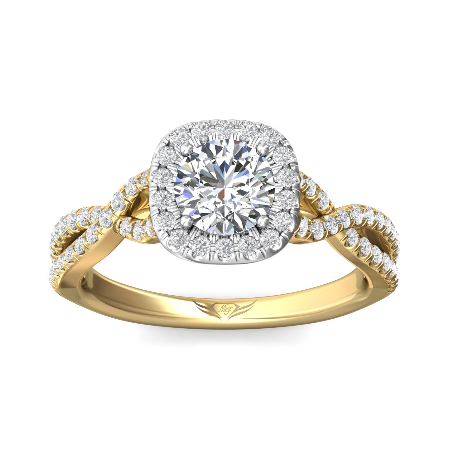 14K Yellow and White Gold Cushion Diamond Engagement Ring