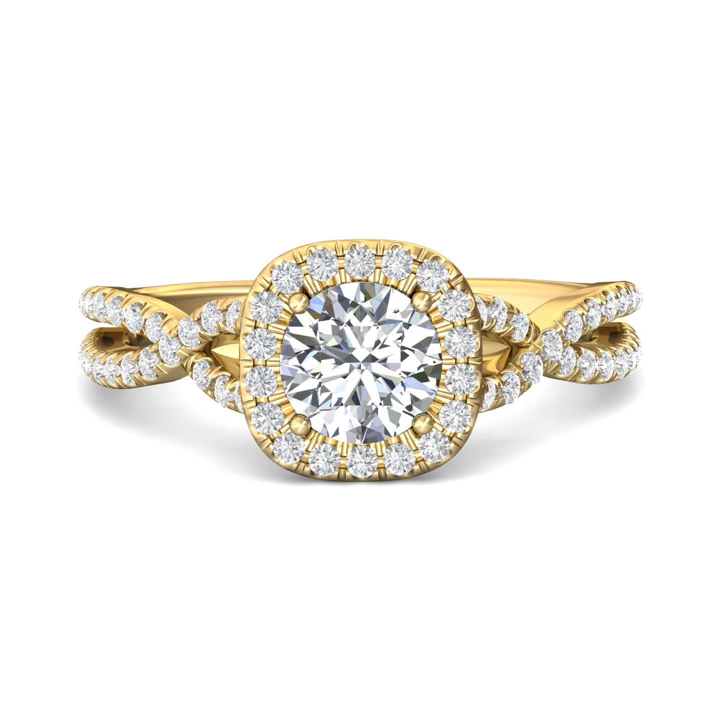 18K Yellow Gold Cushion Diamond Engagement Ring