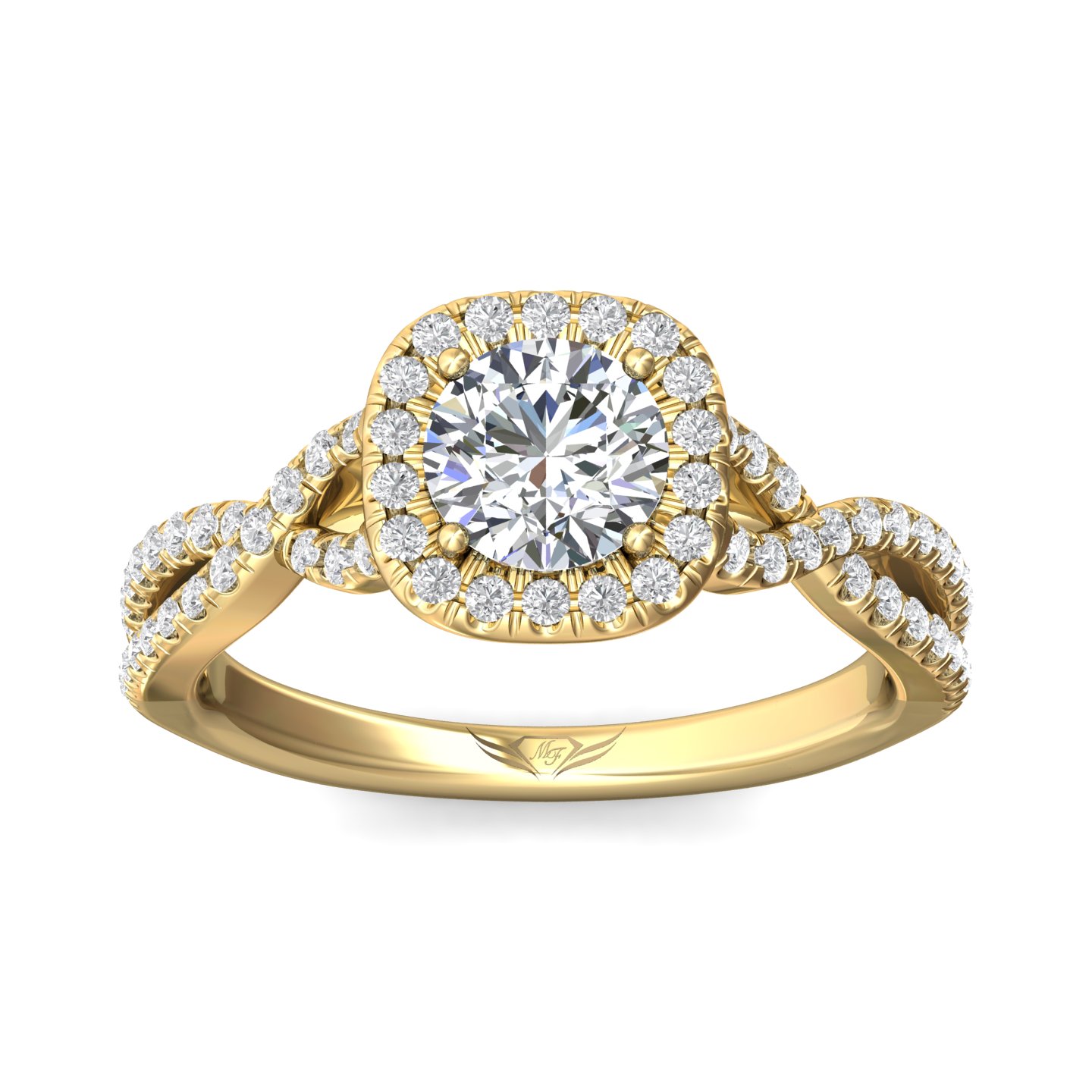 18K Yellow Gold Cushion Diamond Engagement Ring