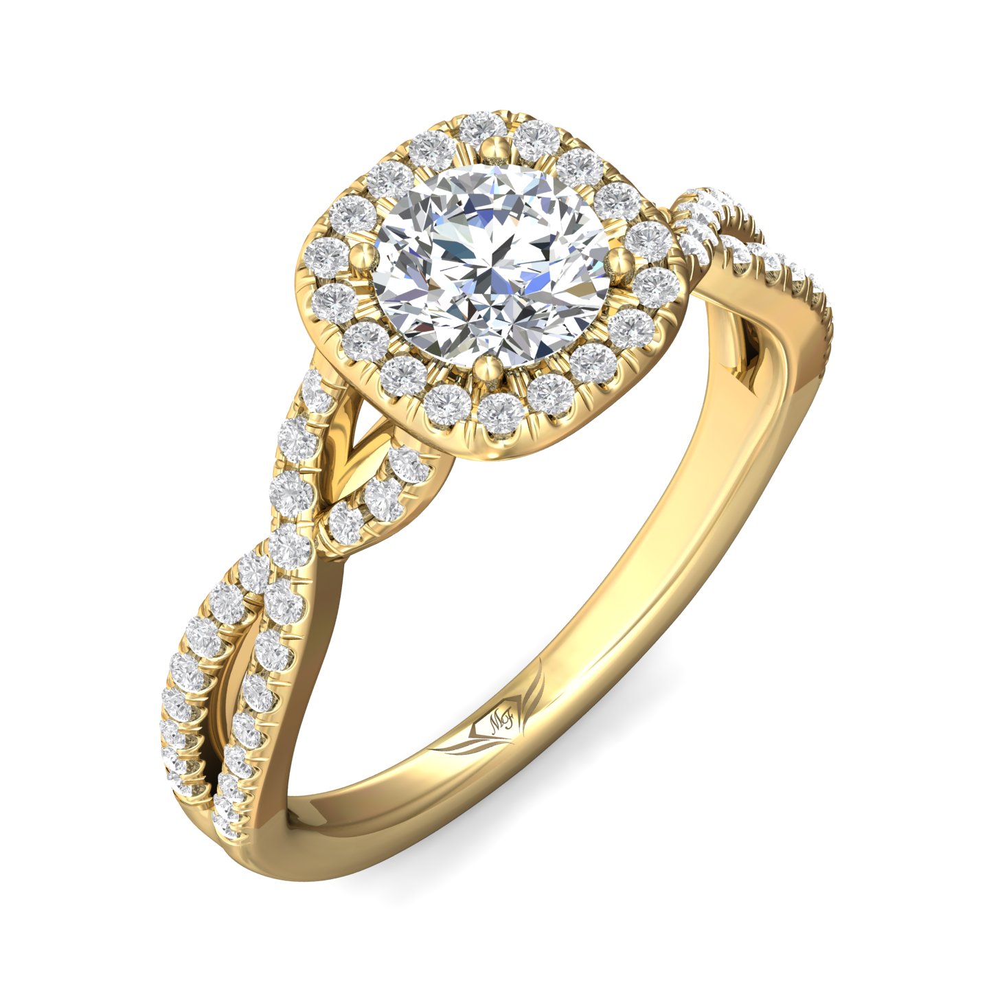 18K Yellow Gold Cushion Diamond Engagement Ring