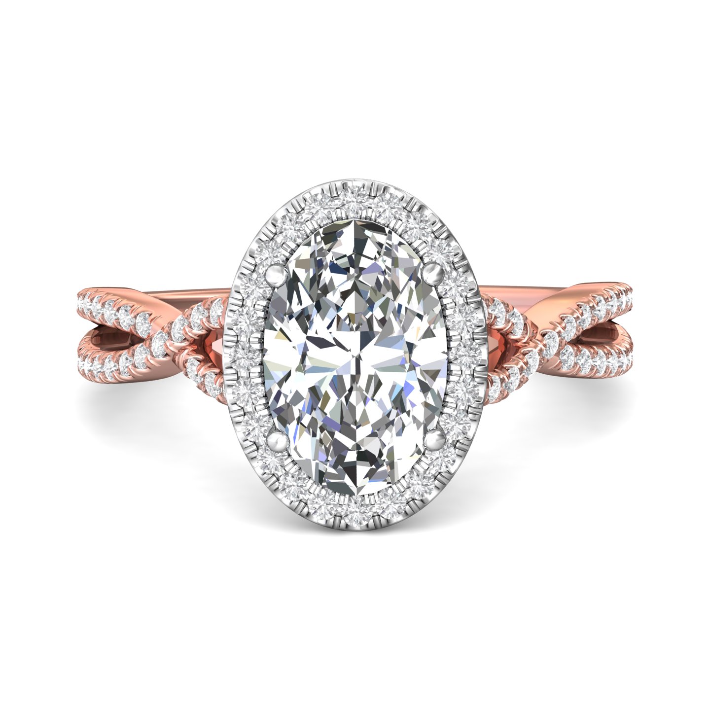 18K White and Rose Gold Oval Diamond Engagement Ring