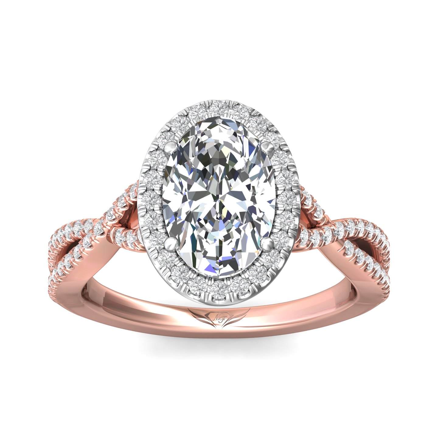 18K White and Rose Gold Oval Diamond Engagement Ring