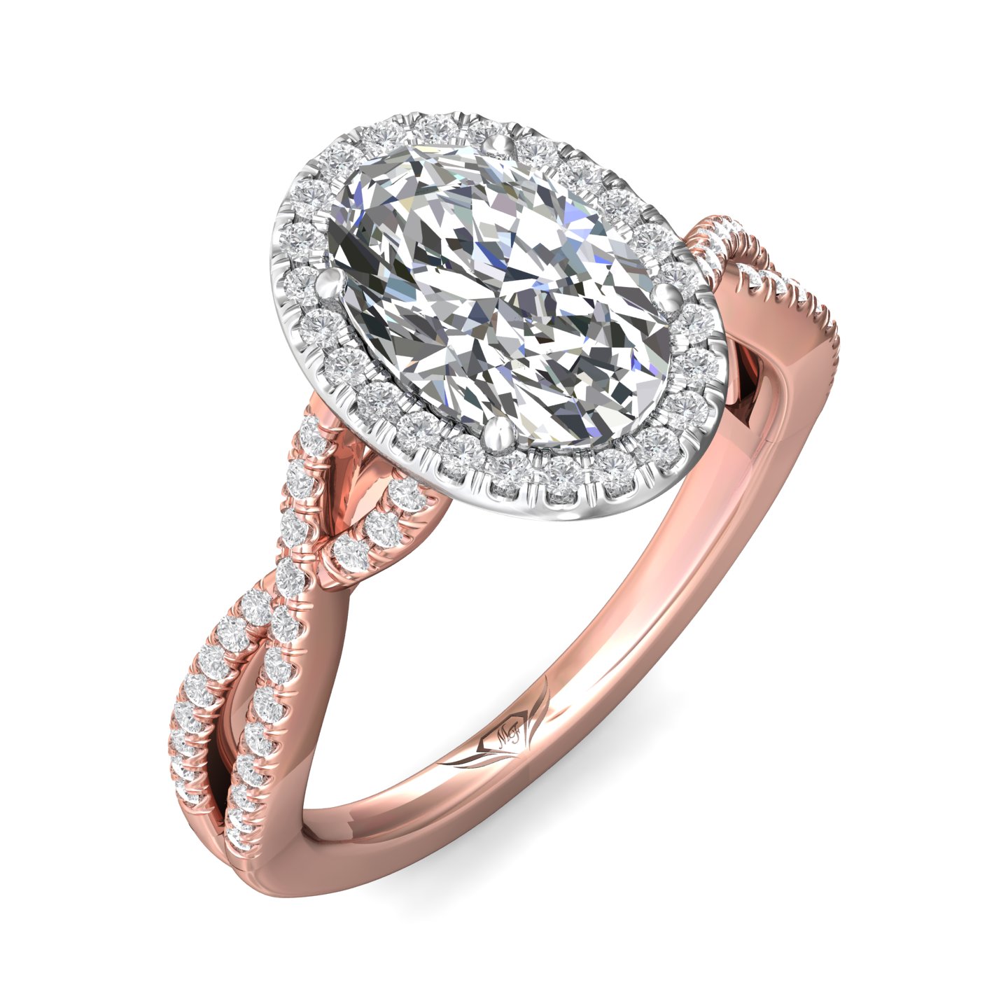 18K White and Rose Gold Oval Diamond Engagement Ring
