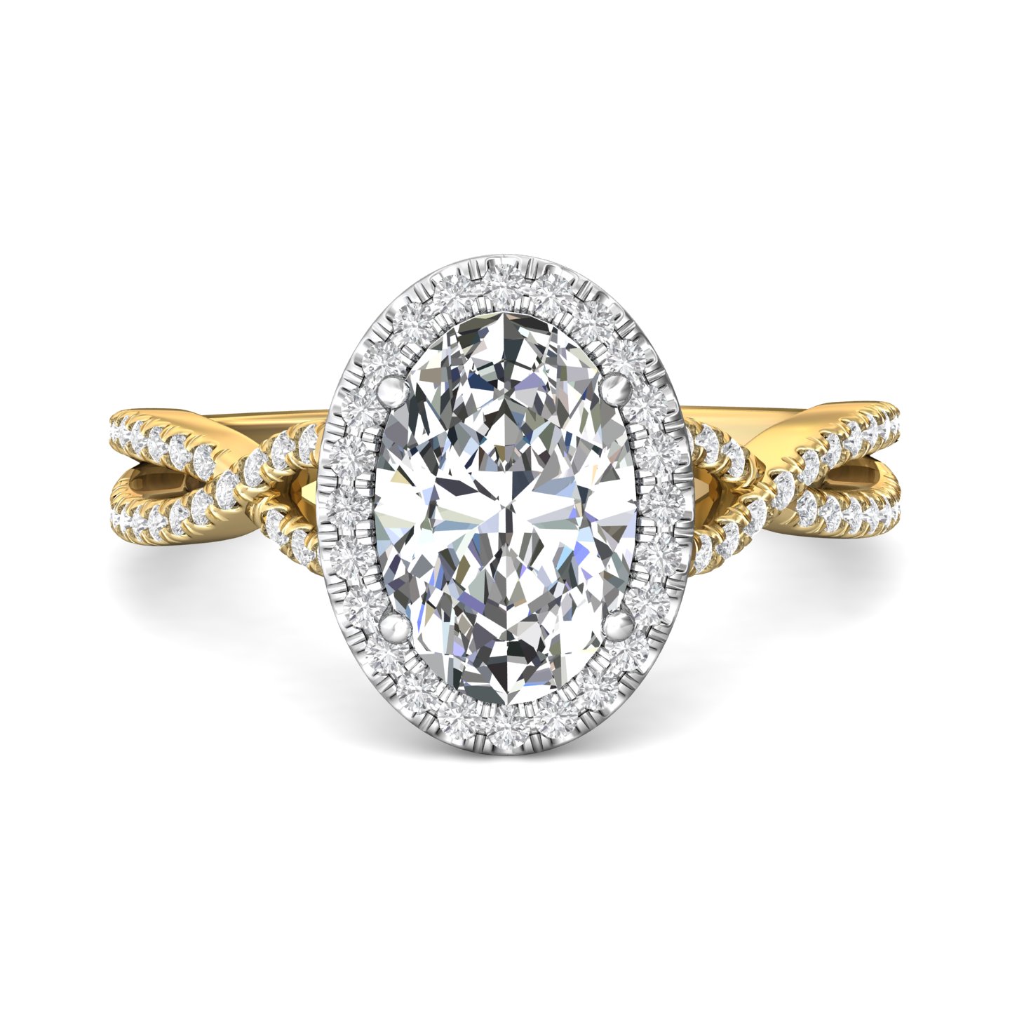 14K Yellow and White Gold Oval Diamond Engagement Ring