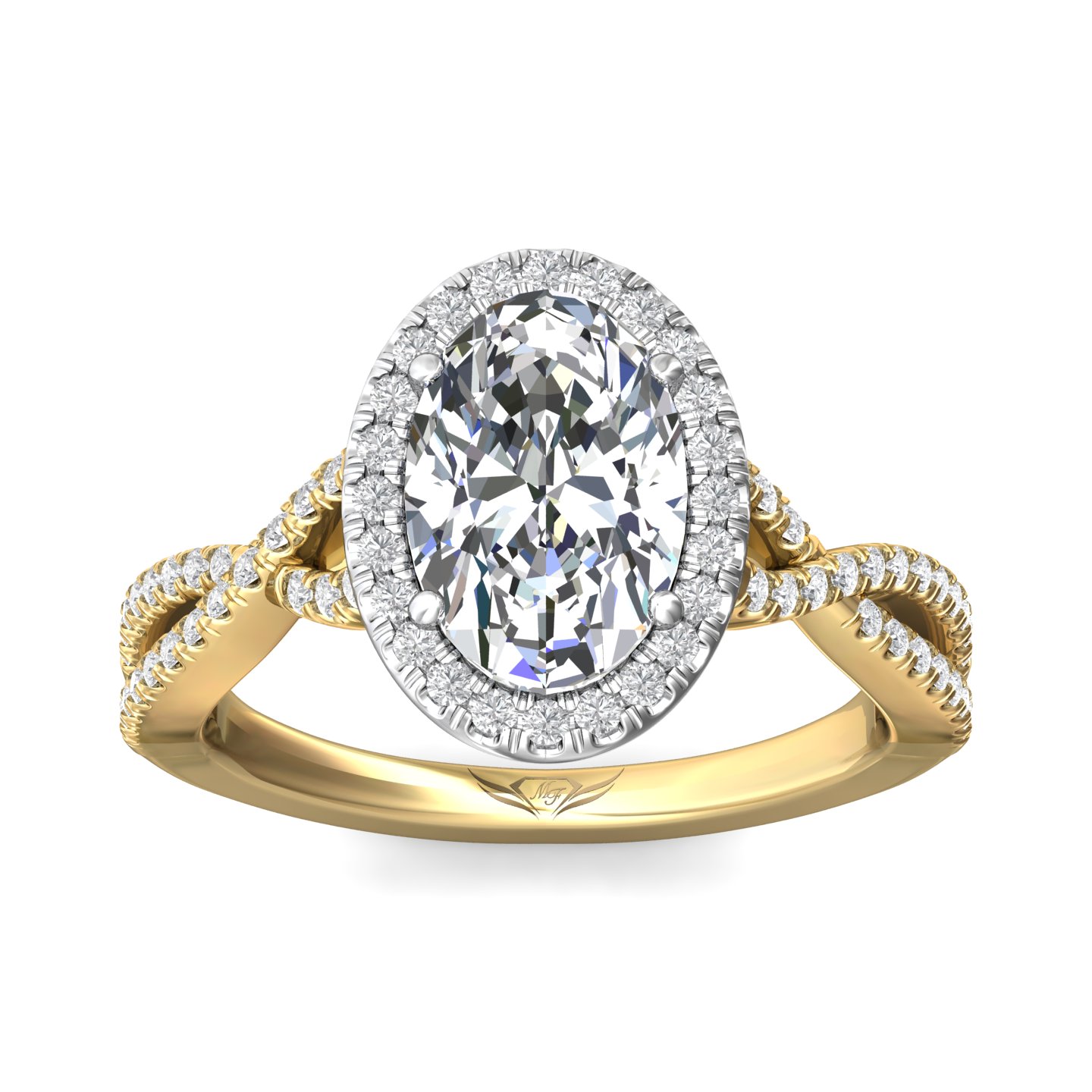 18K White and Yellow Gold Oval Diamond Engagement Ring