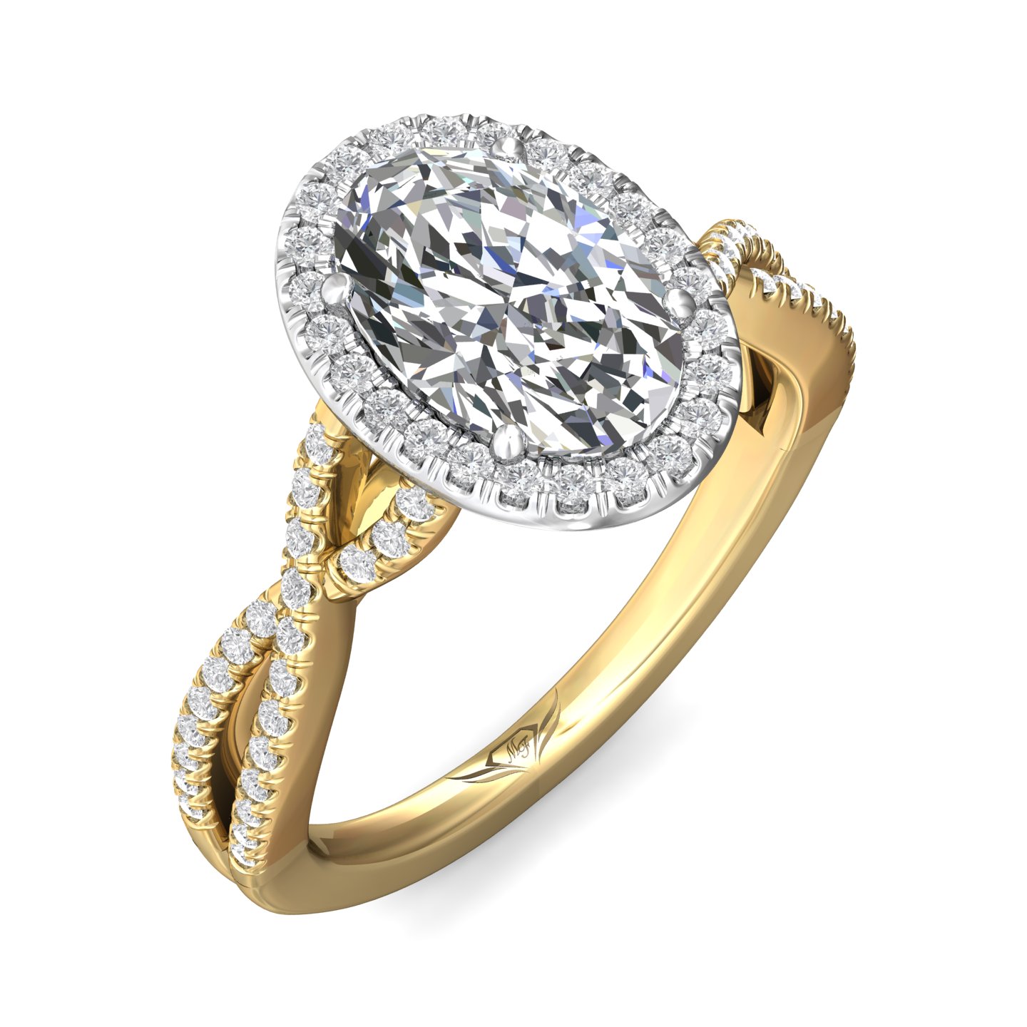 18K White and Yellow Gold Oval Diamond Engagement Ring