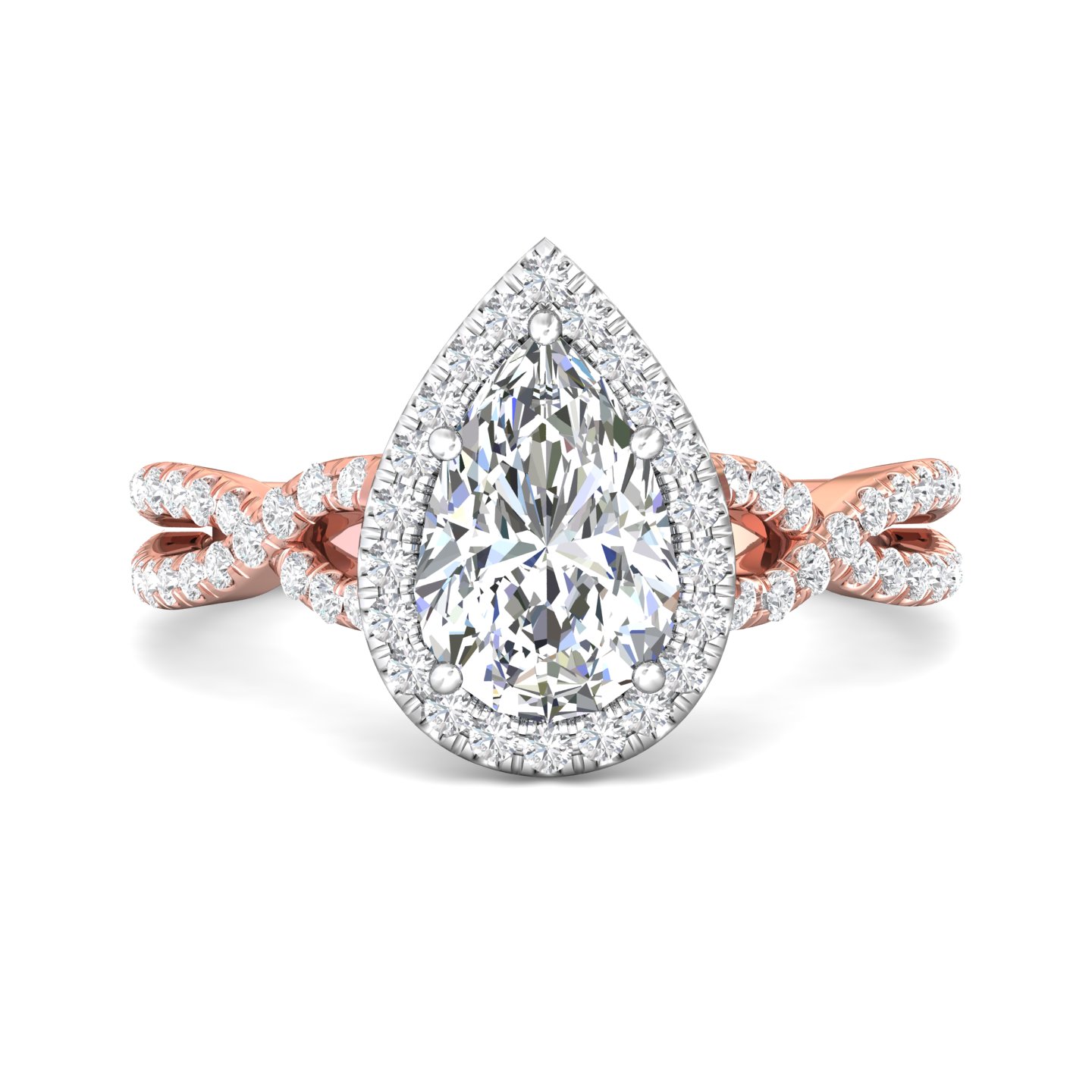 18K White and Rose Gold Pear Shape Diamond Engagement Ring