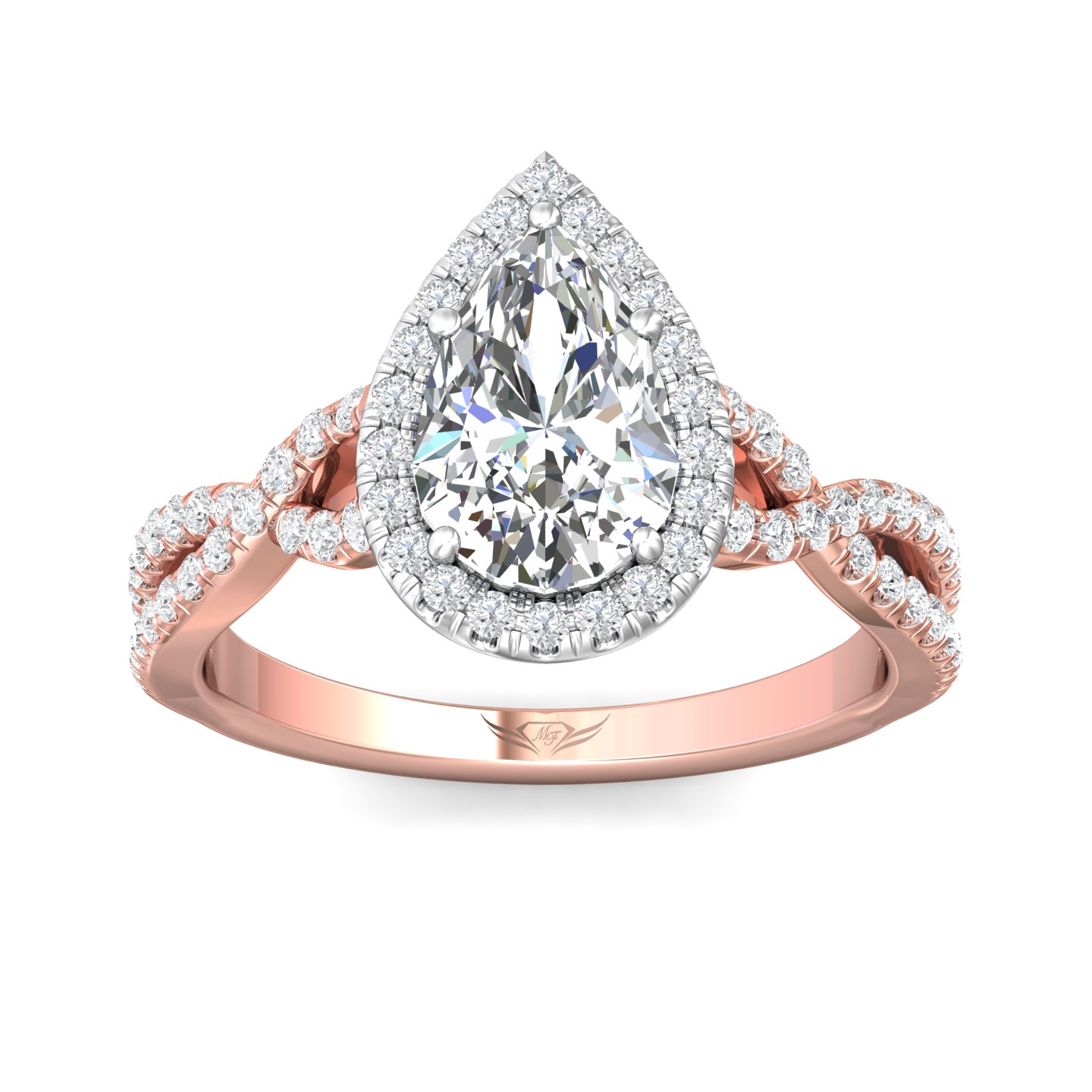 18K White and Rose Gold Pear Shape Diamond Engagement Ring