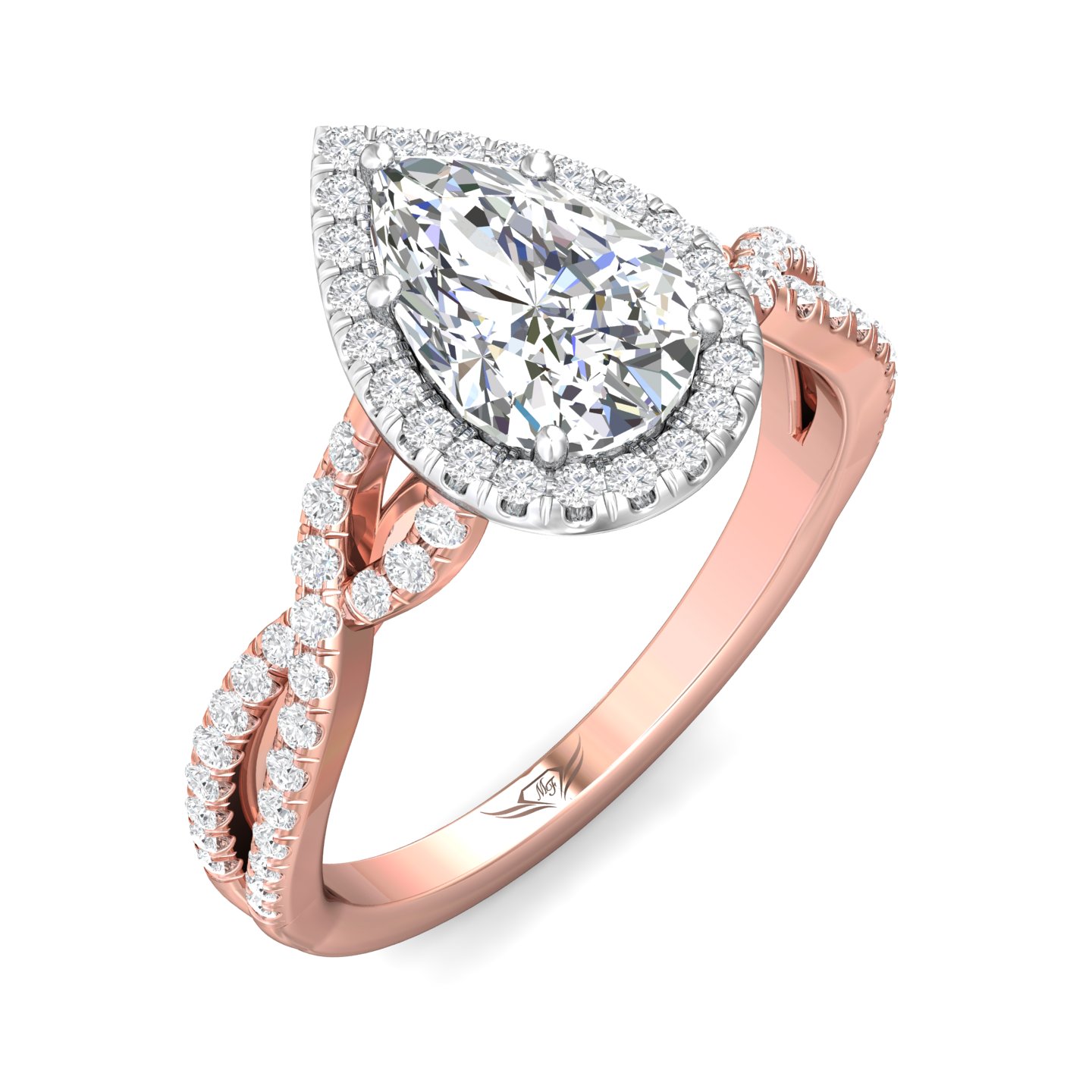 18K White and Rose Gold Pear Shape Diamond Engagement Ring