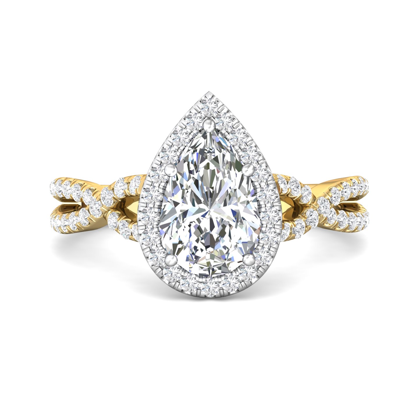 18K White and Yellow Gold Pear Shape Diamond Engagement Ring