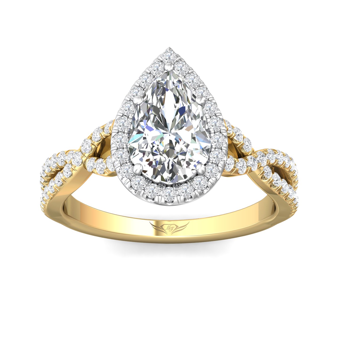 18K White and Yellow Gold Pear Shape Diamond Engagement Ring