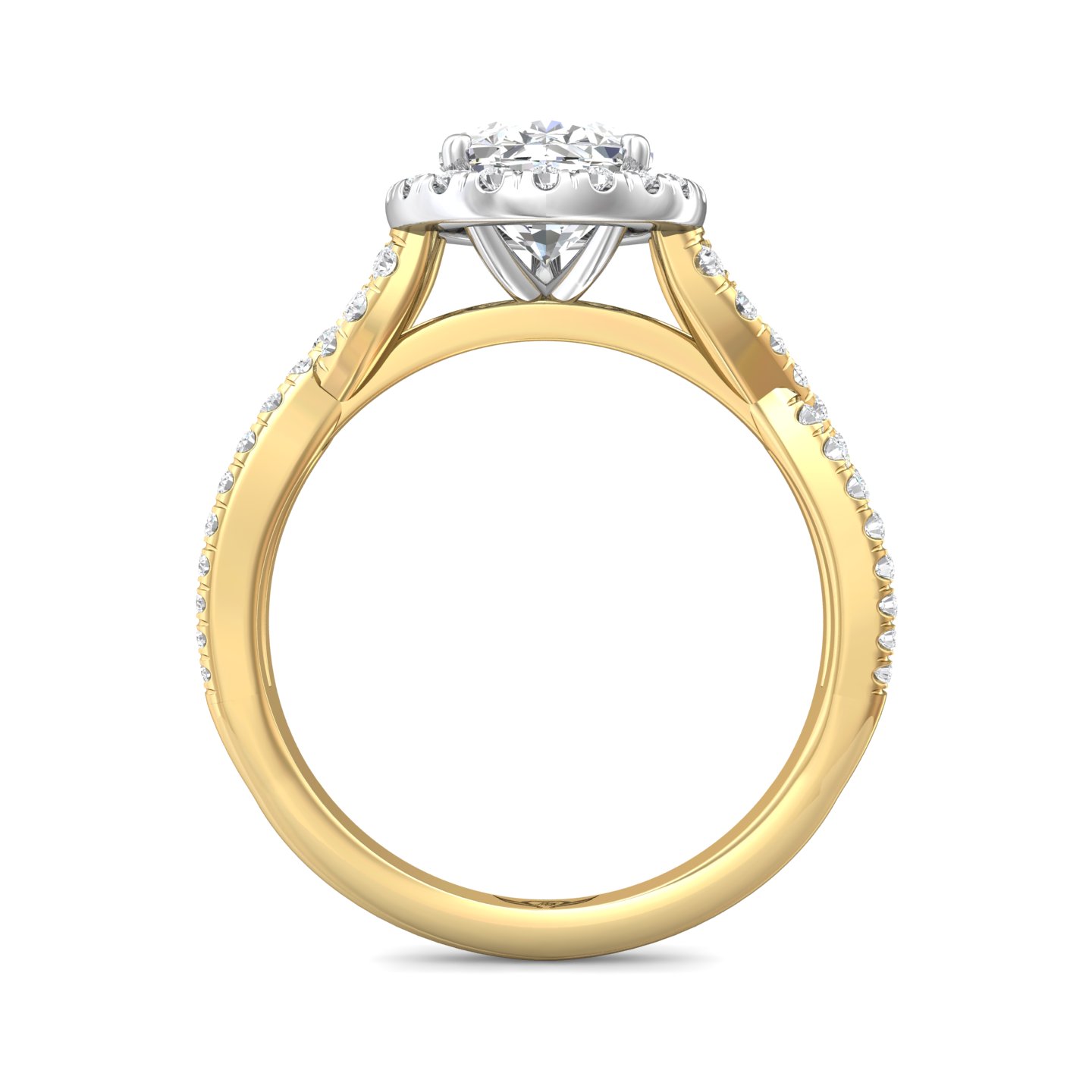 18K White and Yellow Gold Pear Shape Diamond Engagement Ring