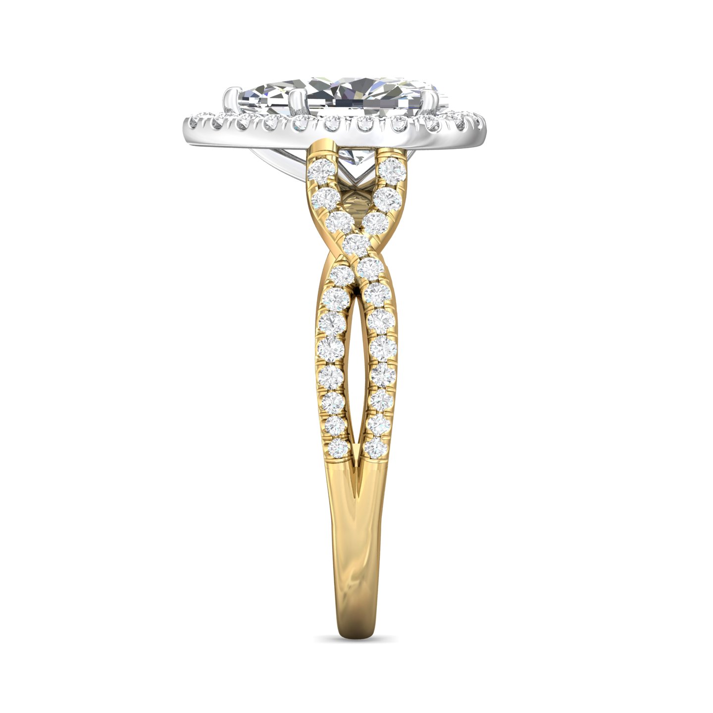 18K White and Yellow Gold Pear Shape Diamond Engagement Ring