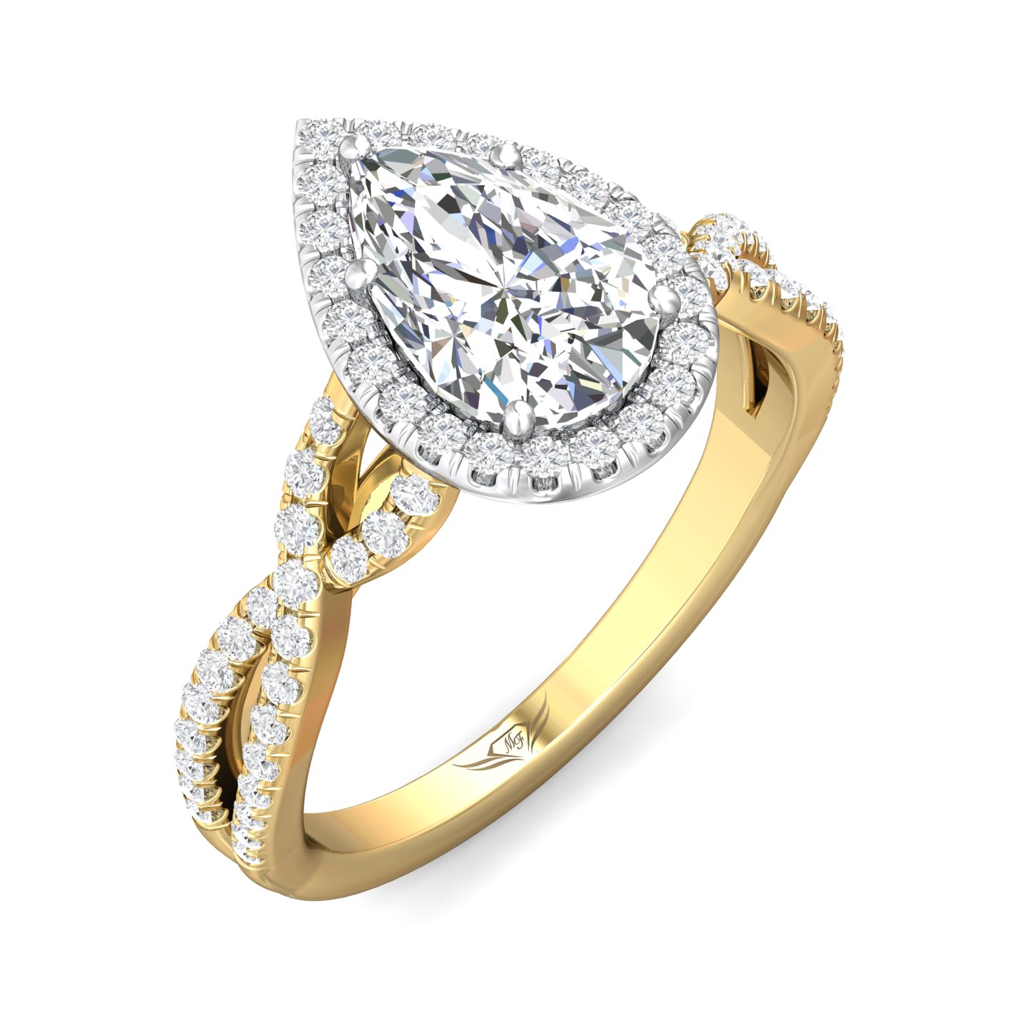 18K White and Yellow Gold Pear Shape Diamond Engagement Ring