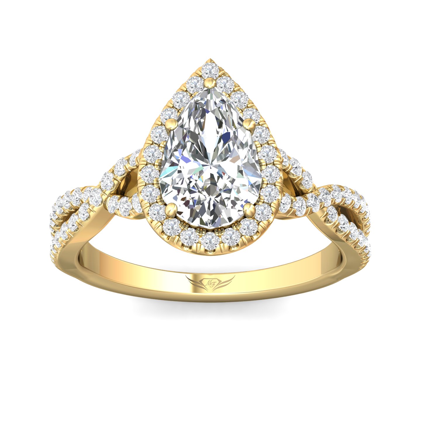 18K Yellow Gold Pear Shape Diamond Engagement Ring