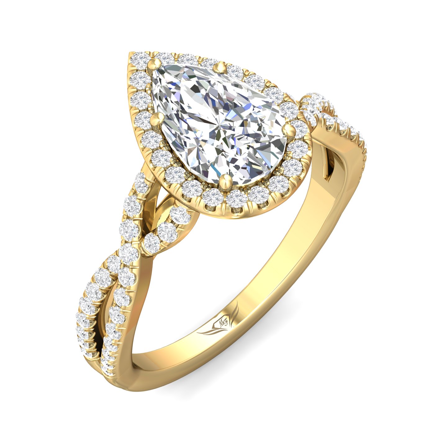 18K Yellow Gold Pear Shape Diamond Engagement Ring