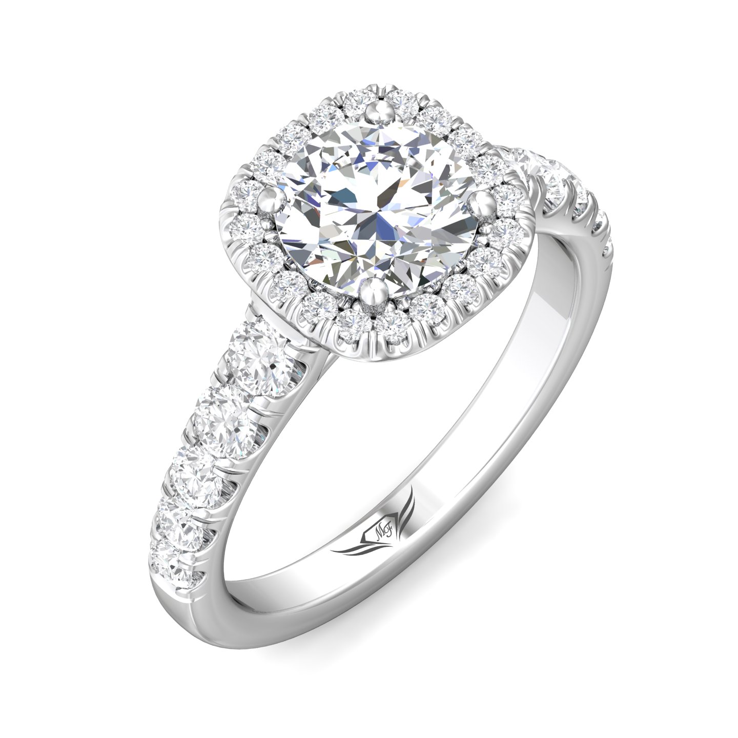 14K White Gold Cushion Diamond Engagement Ring