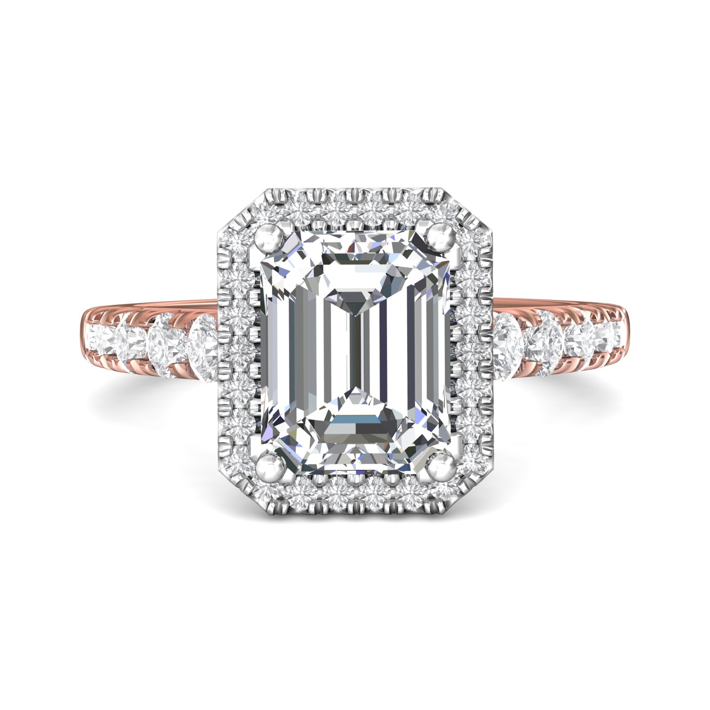 18K White and Rose Gold Emerald Cut Diamond Engagement Ring