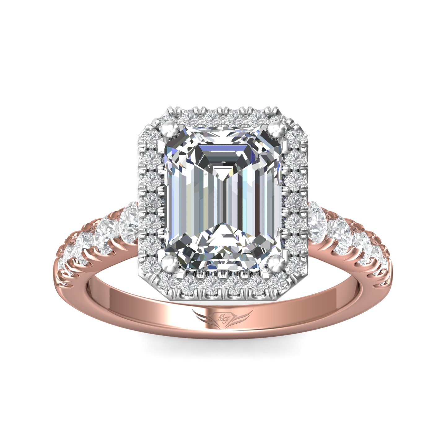18K White and Rose Gold Emerald Cut Diamond Engagement Ring