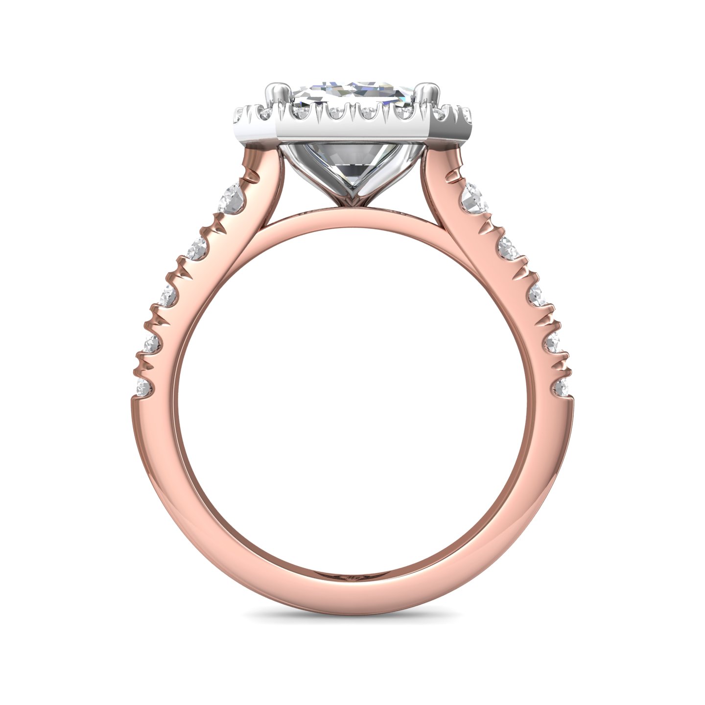 18K White and Rose Gold Emerald Cut Diamond Engagement Ring