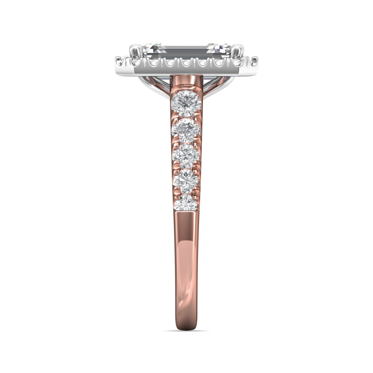 18K White and Rose Gold Emerald Cut Diamond Engagement Ring