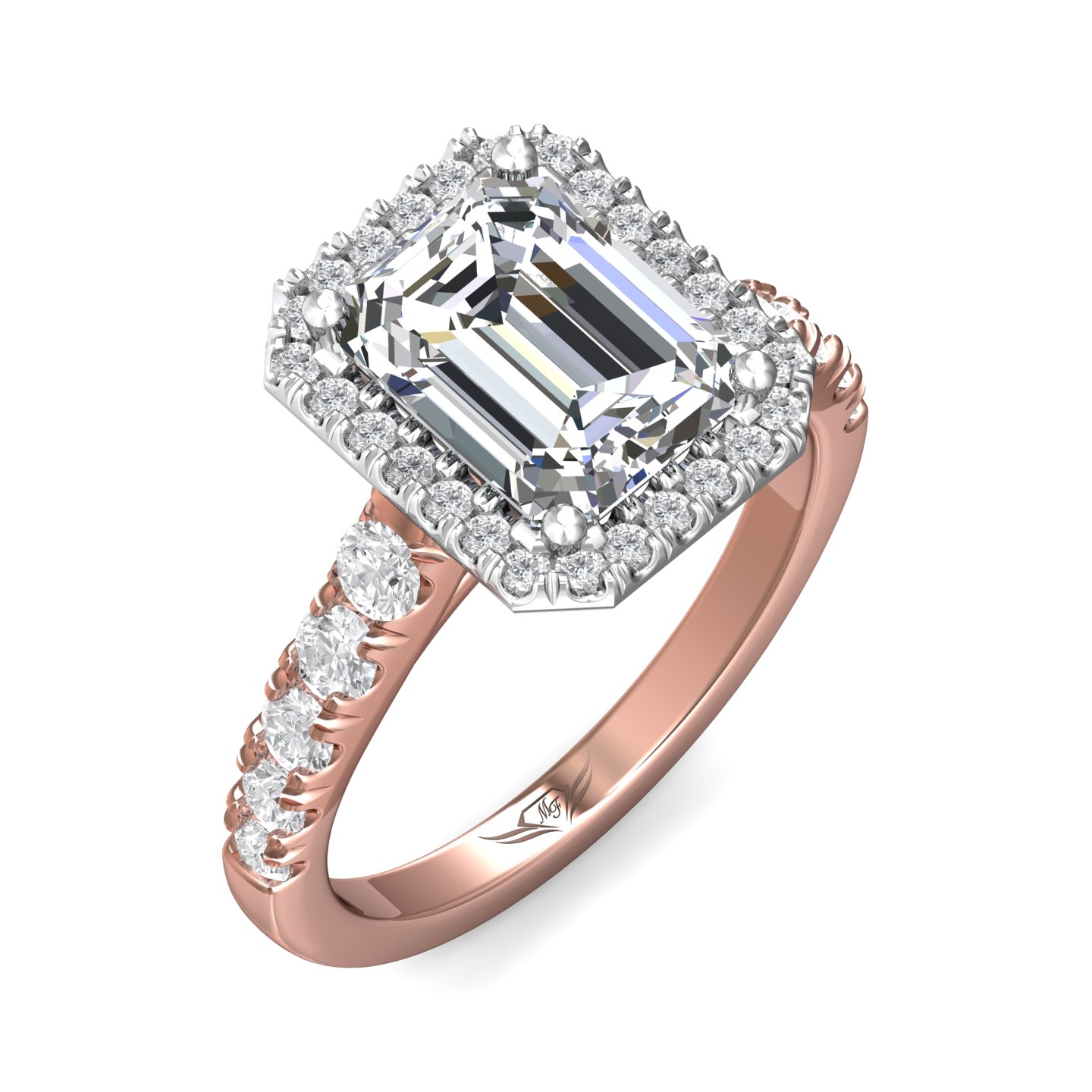 18K White and Rose Gold Emerald Cut Diamond Engagement Ring