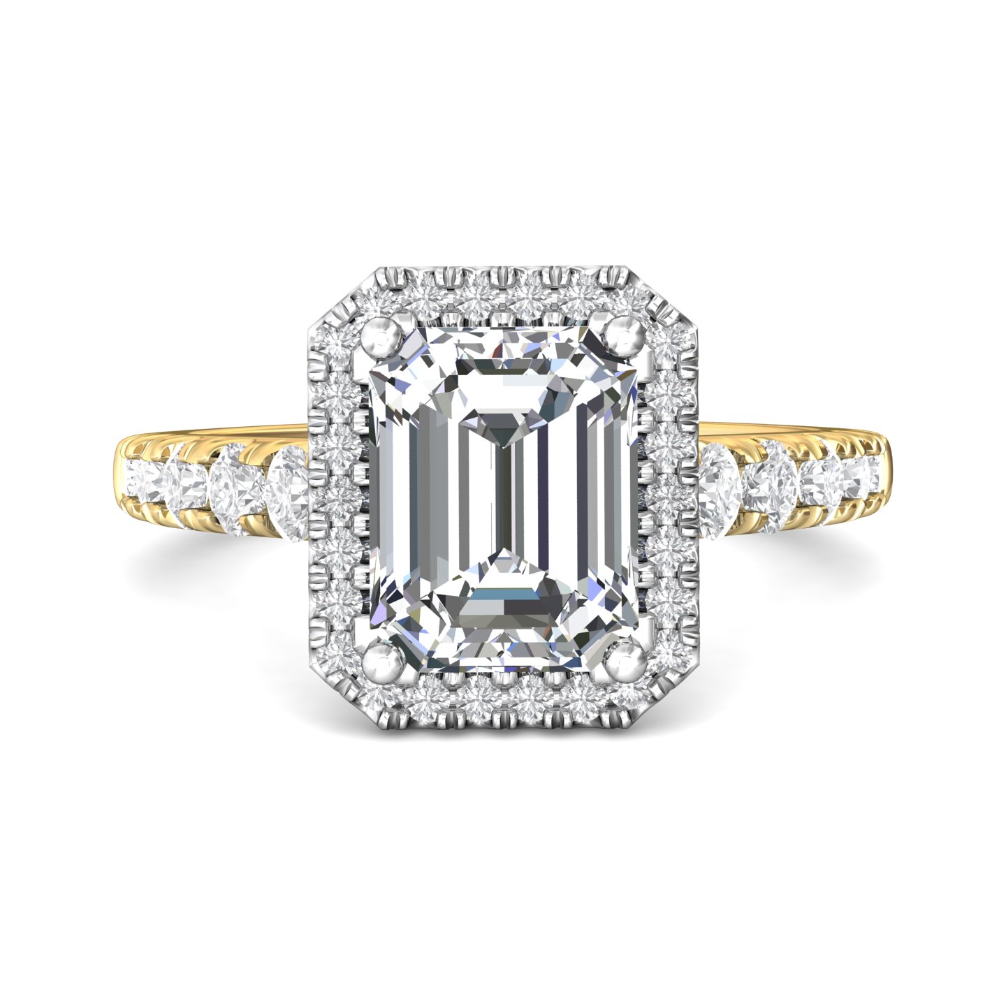 18K White and Yellow Gold Emerald Cut Diamond Engagement Ring