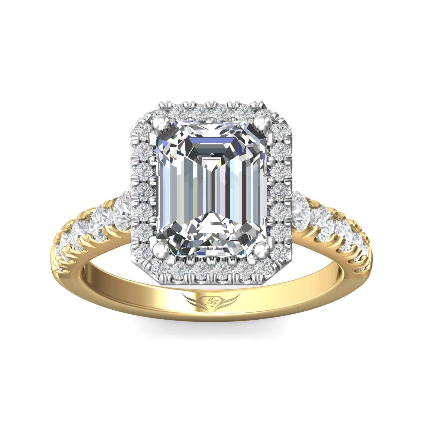 18K White and Yellow Gold Emerald Cut Diamond Engagement Ring