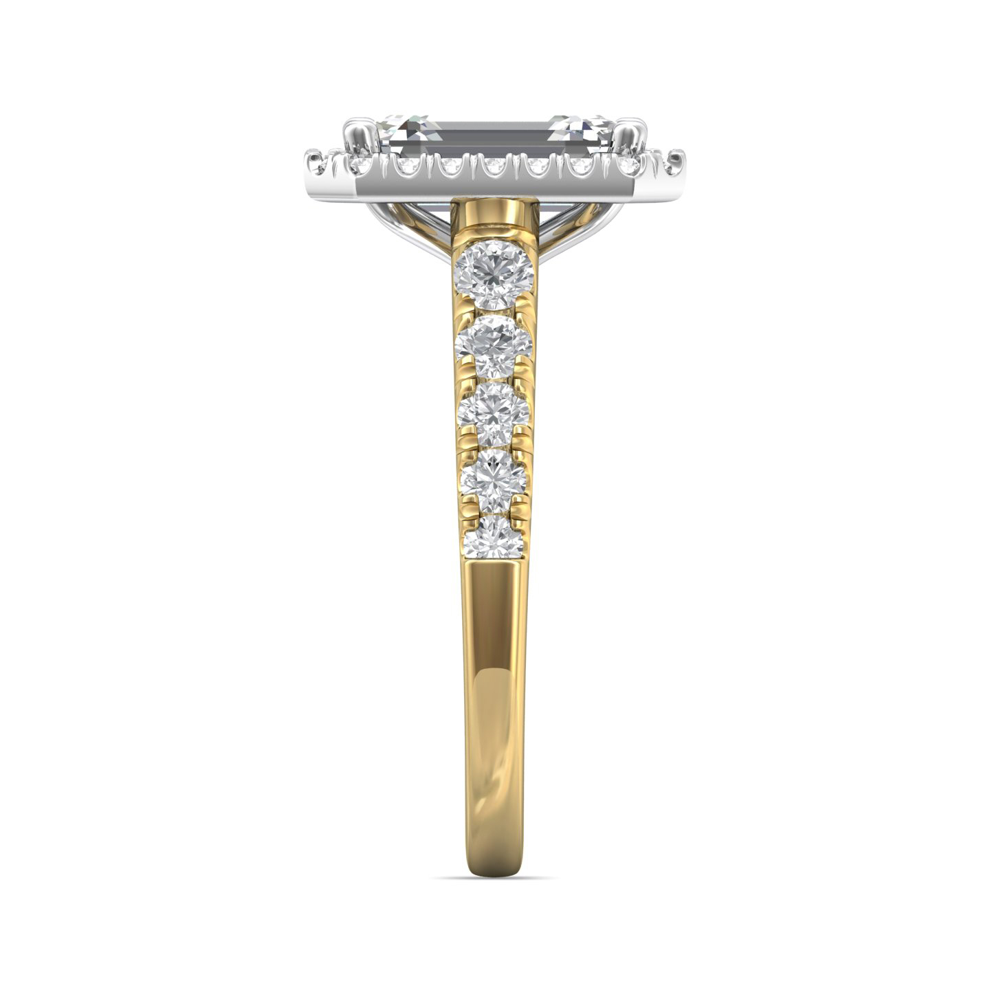 18K White and Yellow Gold Emerald Cut Diamond Engagement Ring