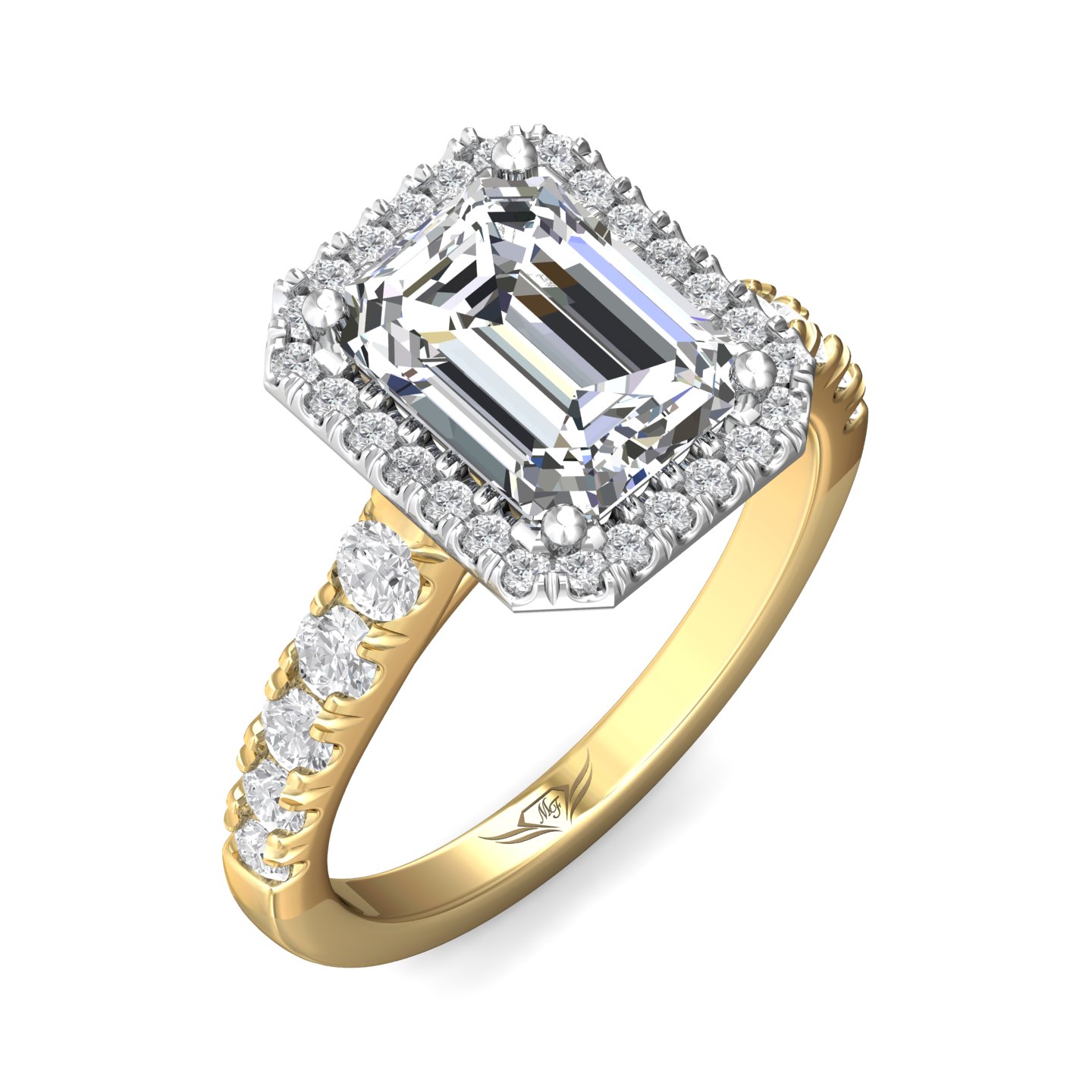 18K White and Yellow Gold Emerald Cut Diamond Engagement Ring