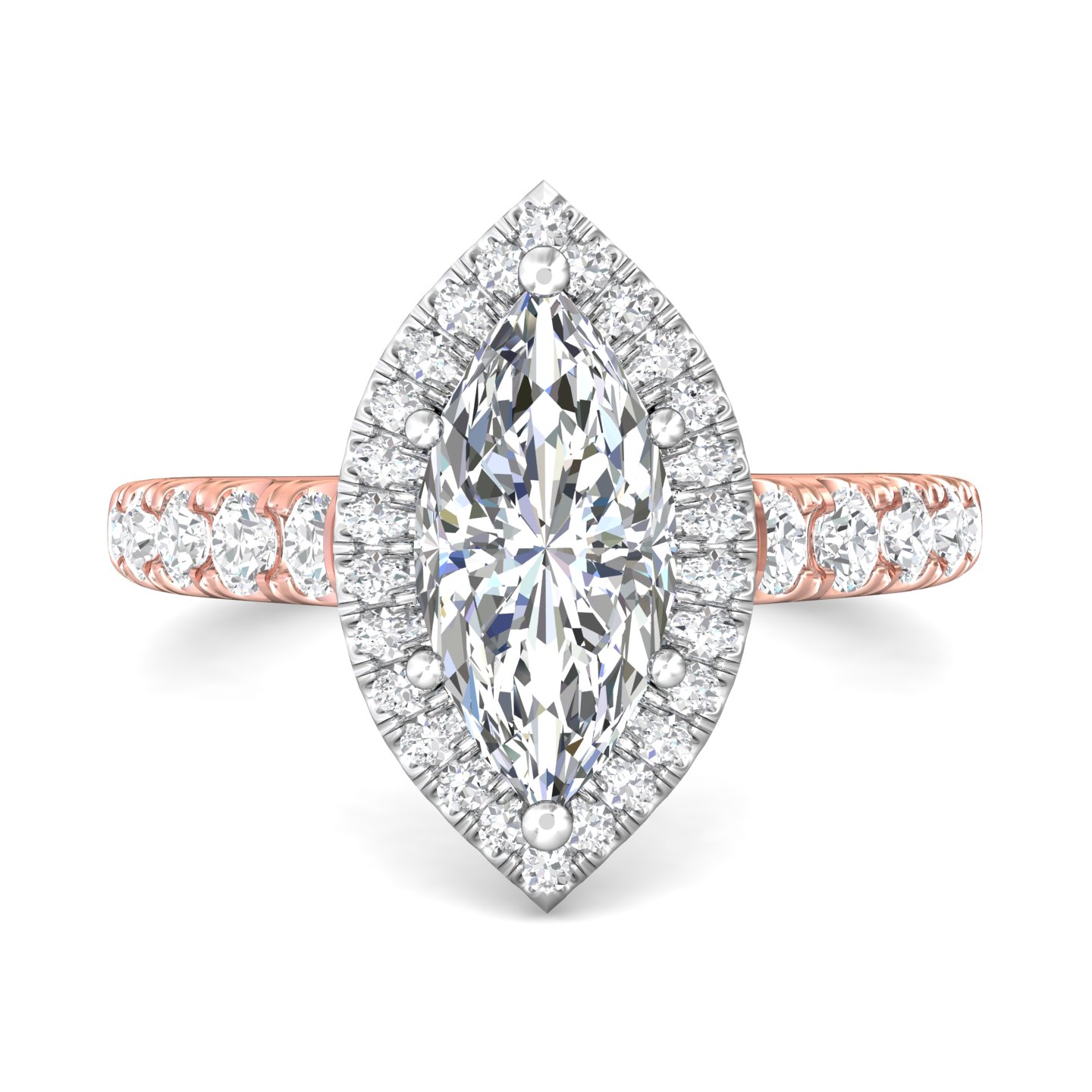 14K Rose and White Gold Marquise Diamond Engagement Ring