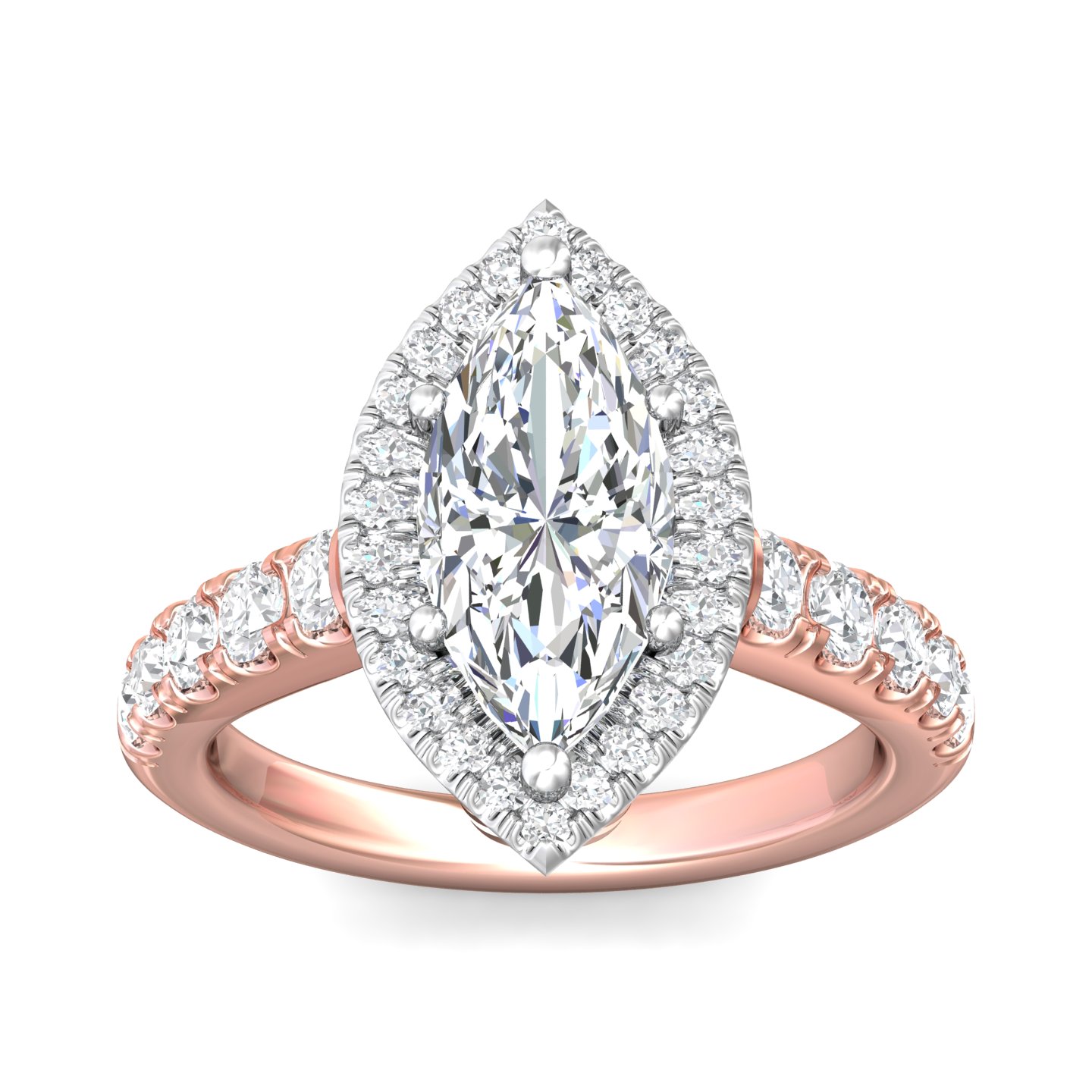 14K Rose and White Gold Marquise Diamond Engagement Ring