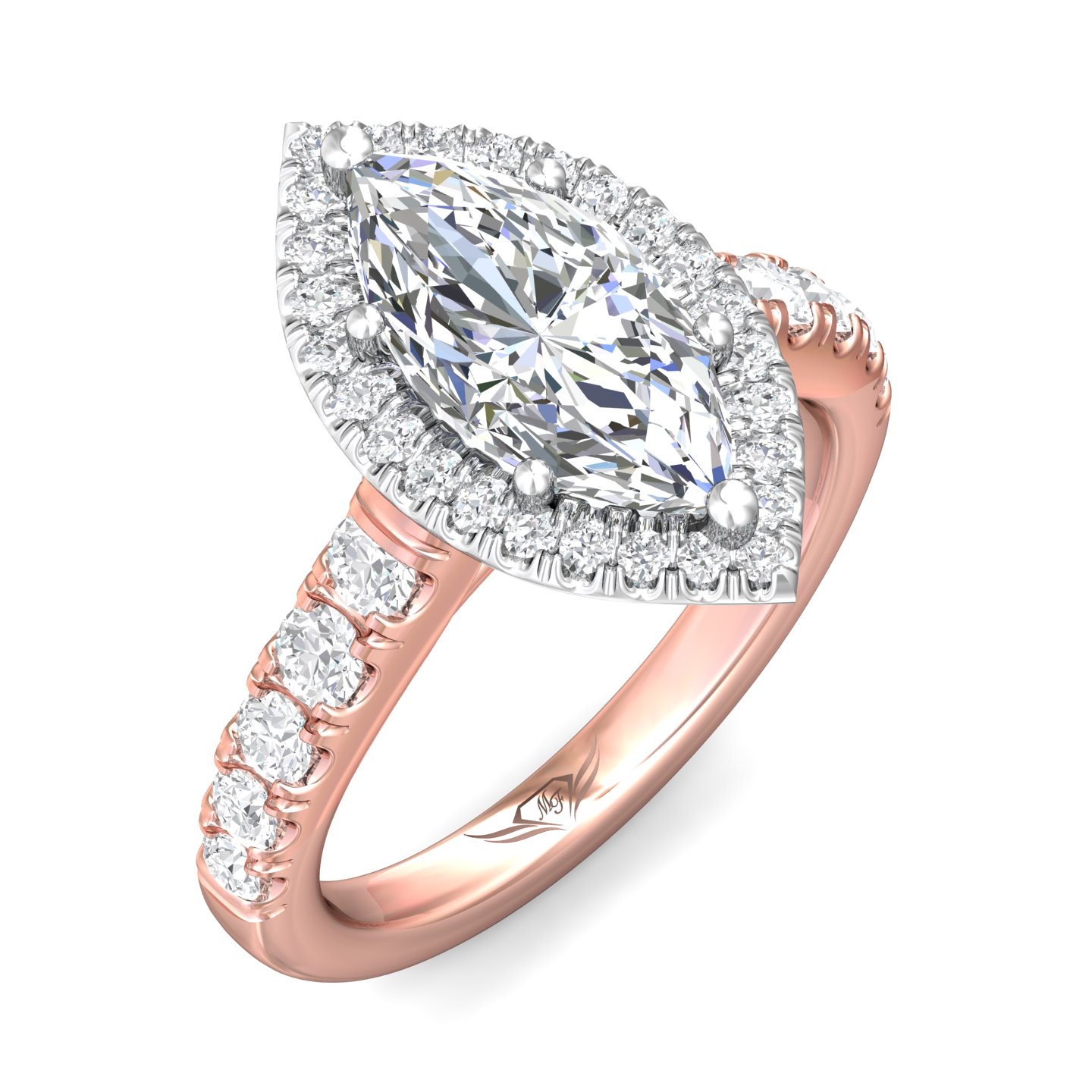 14K Rose and White Gold Marquise Diamond Engagement Ring